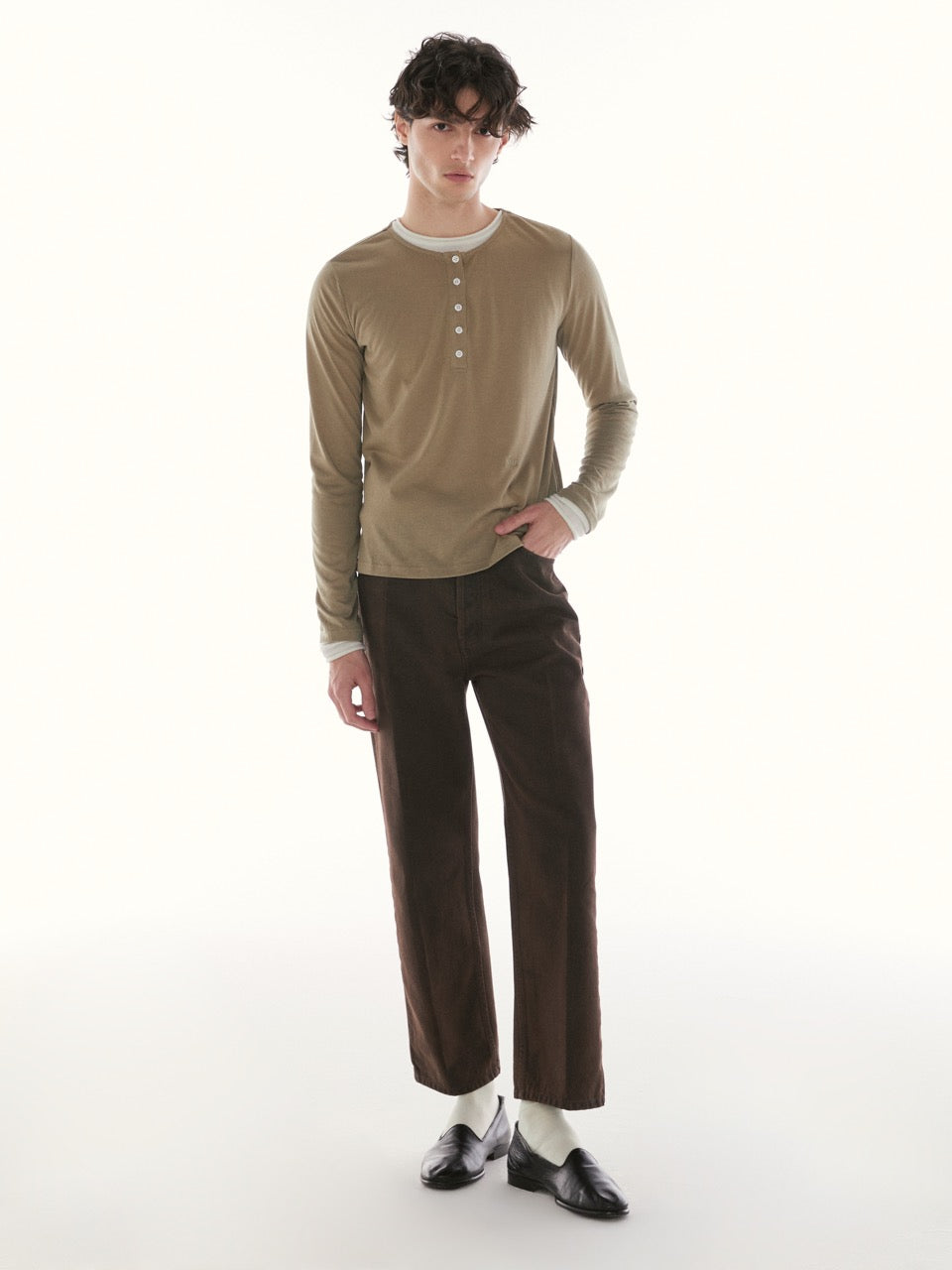 Le Fauve- AMR Cotton Lyocell Long-Sleeve Henley in Green