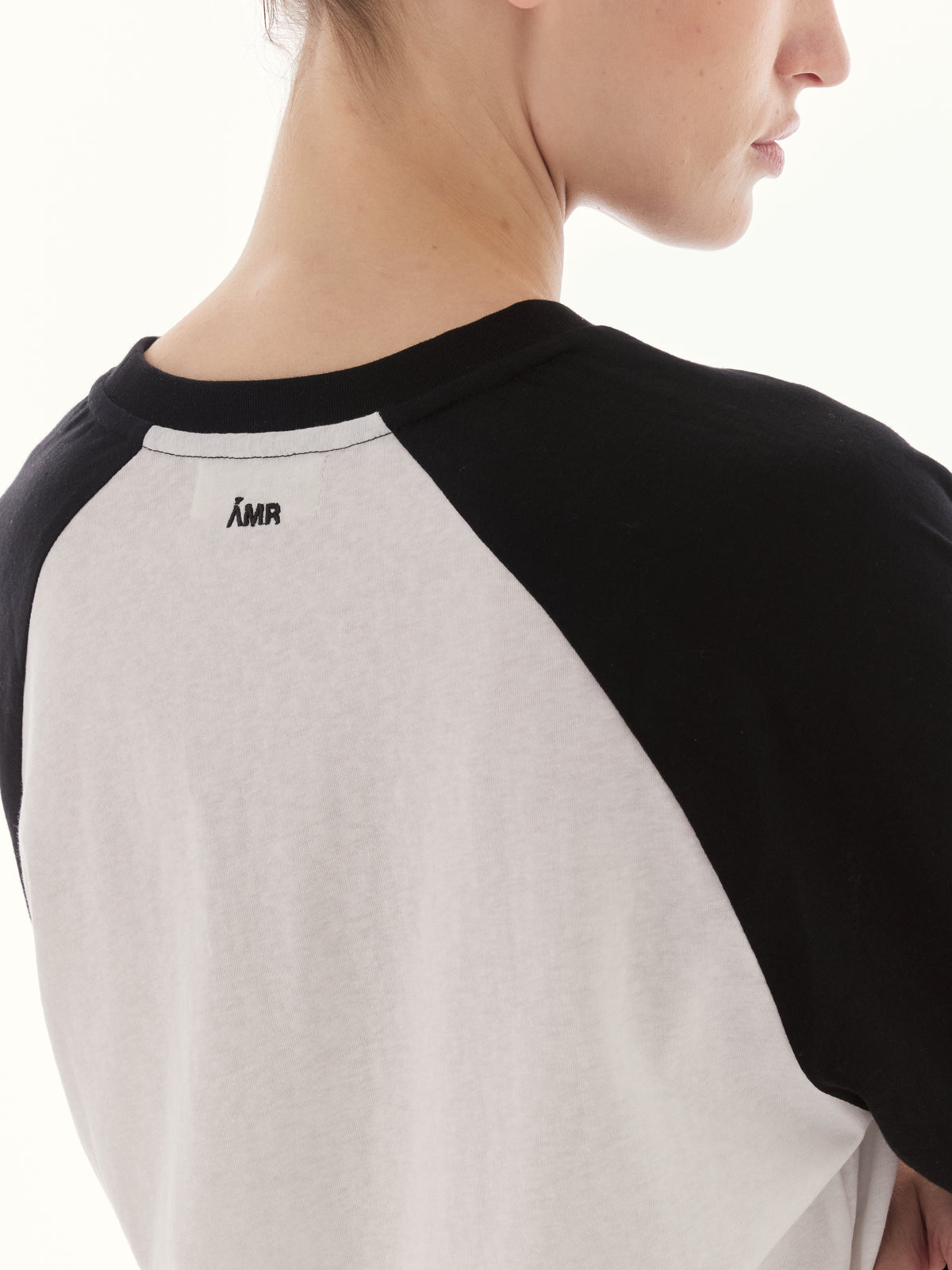 Wadrobe III - AMR Cotton Slub Raglan Long Sleeve T-Shirt in White/Black
