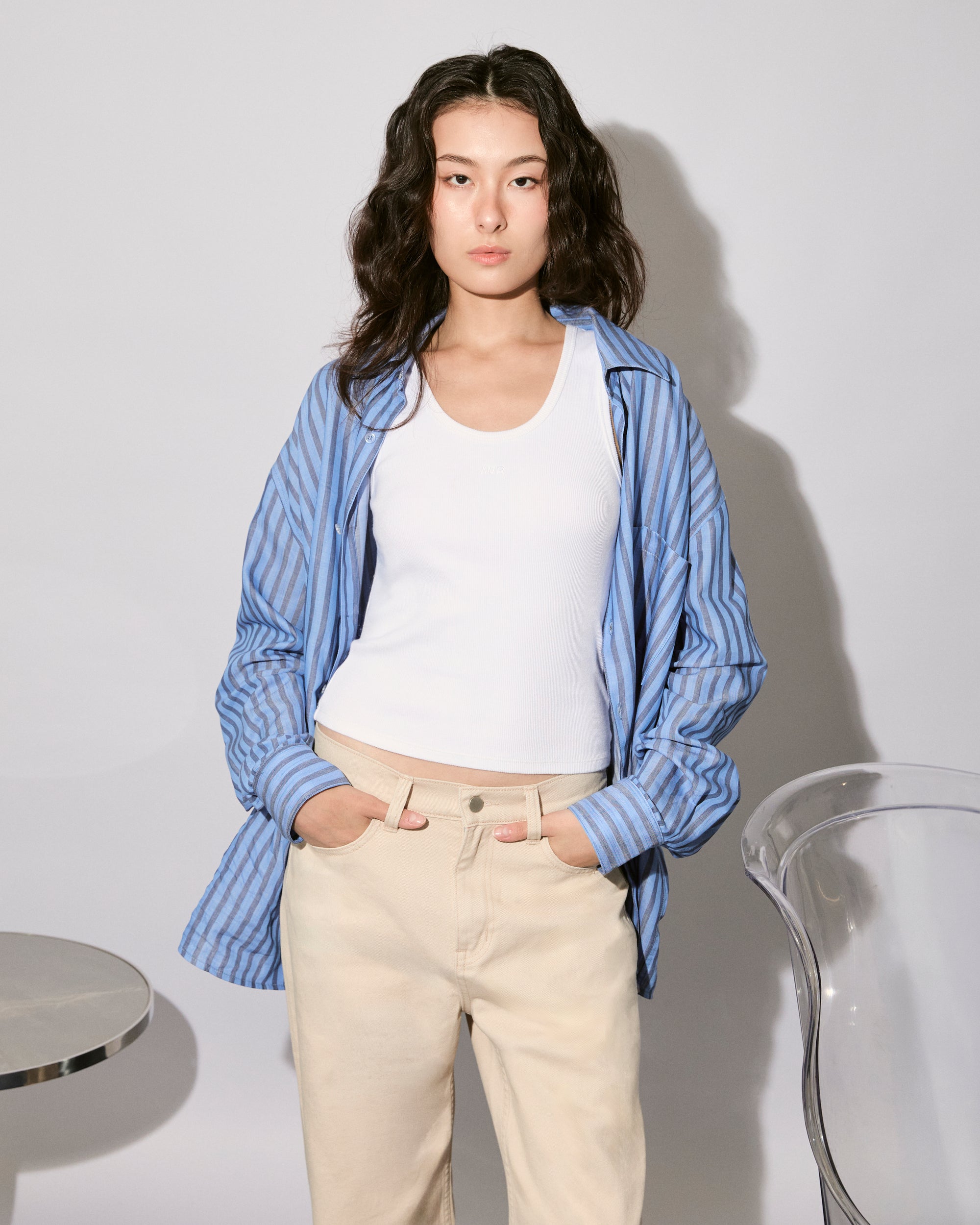 New Urban Drop - Classic Oversized Shirt in Navy Stripe