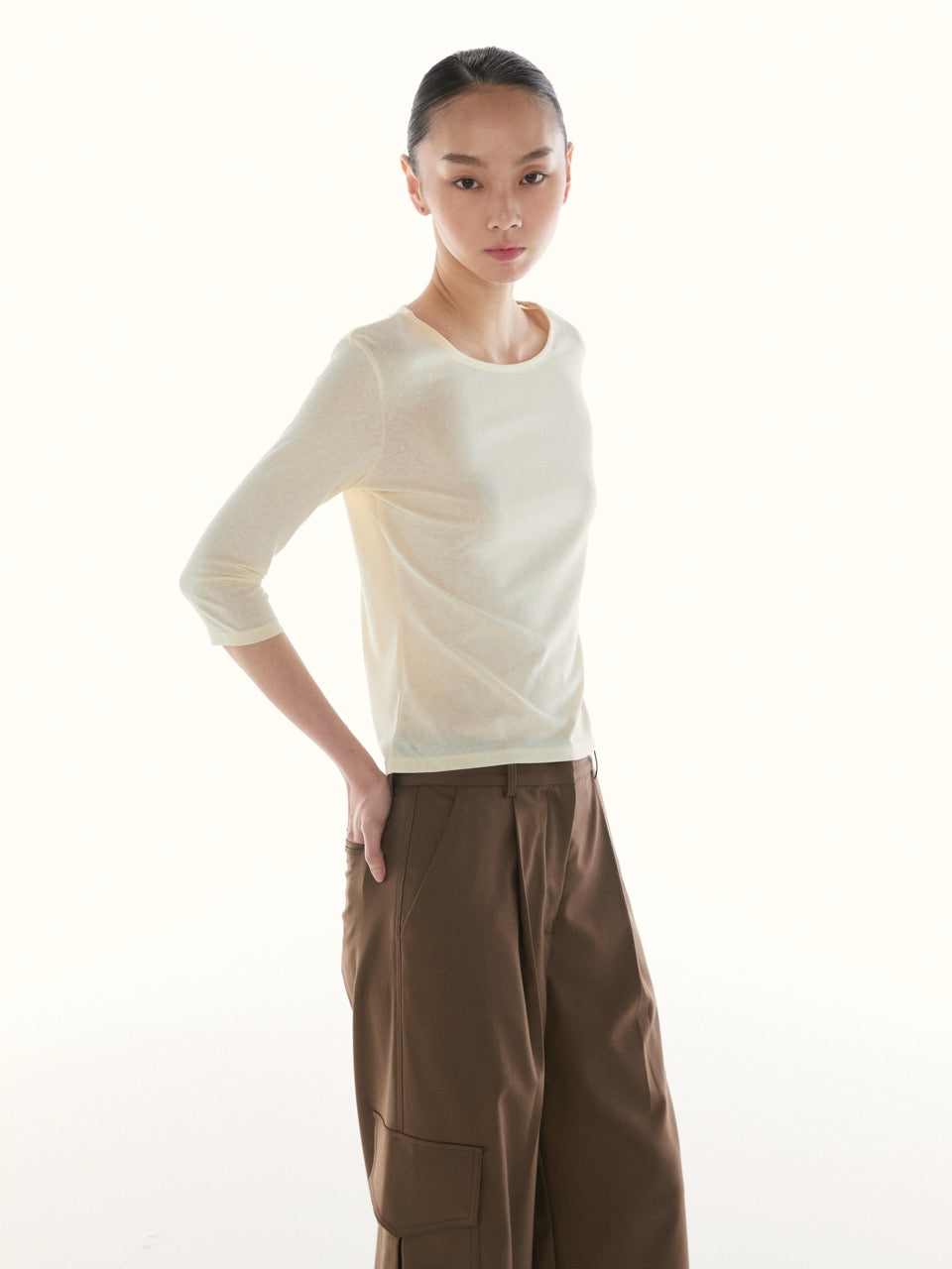Le Fauve - AMR Cotton Lyocell Three-Quarter Sleeve T-Shirt in Yellow