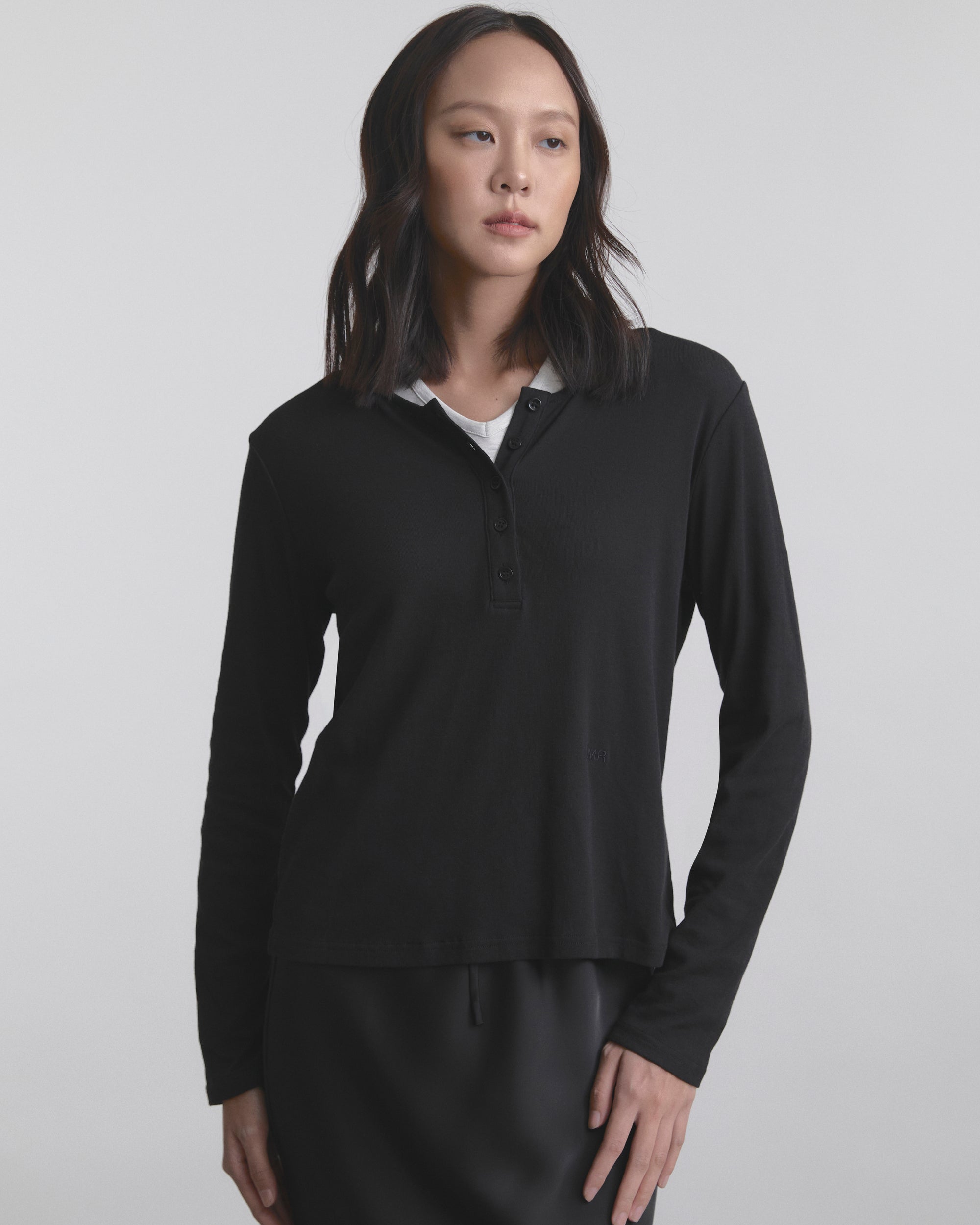 Wardrobe I - AMR Lightweight Cotton Long-sleeve Henley in Black