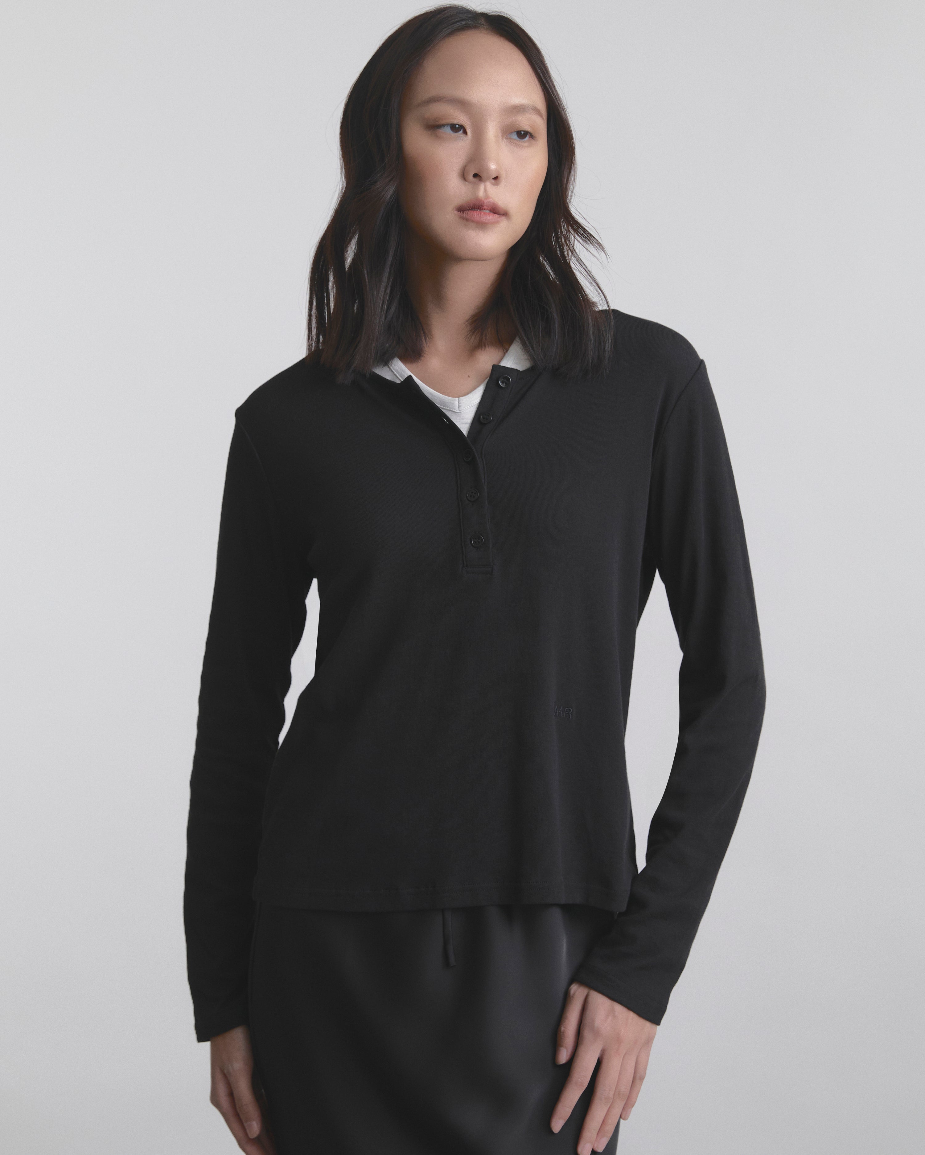 Wardrobe I - AMR Lightweight Cotton Long-sleeve Henley in Black