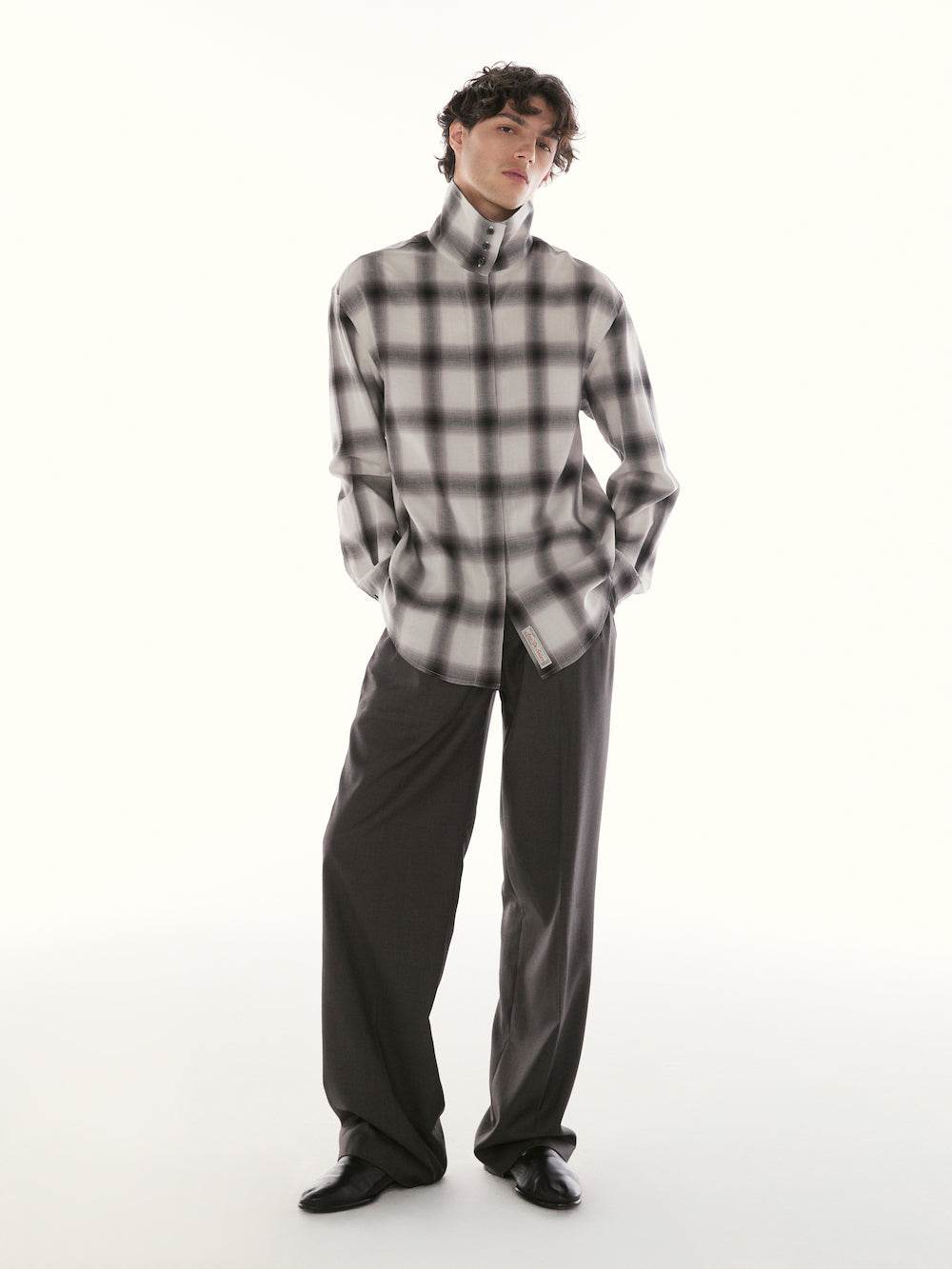 Le Fauve - Oversized Tartan Shirt in Grey