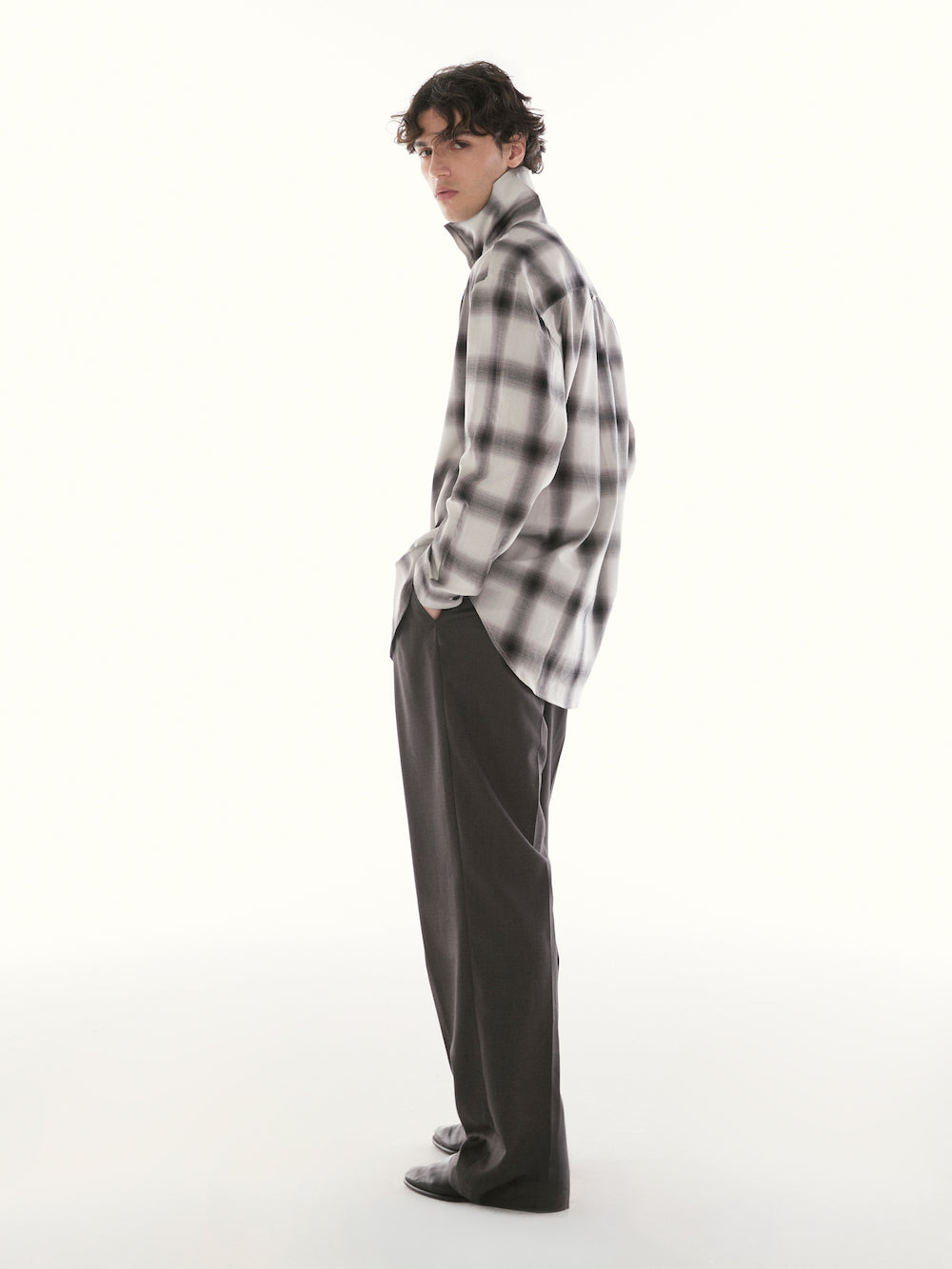 Le Fauve - Oversized Tartan Shirt in Grey