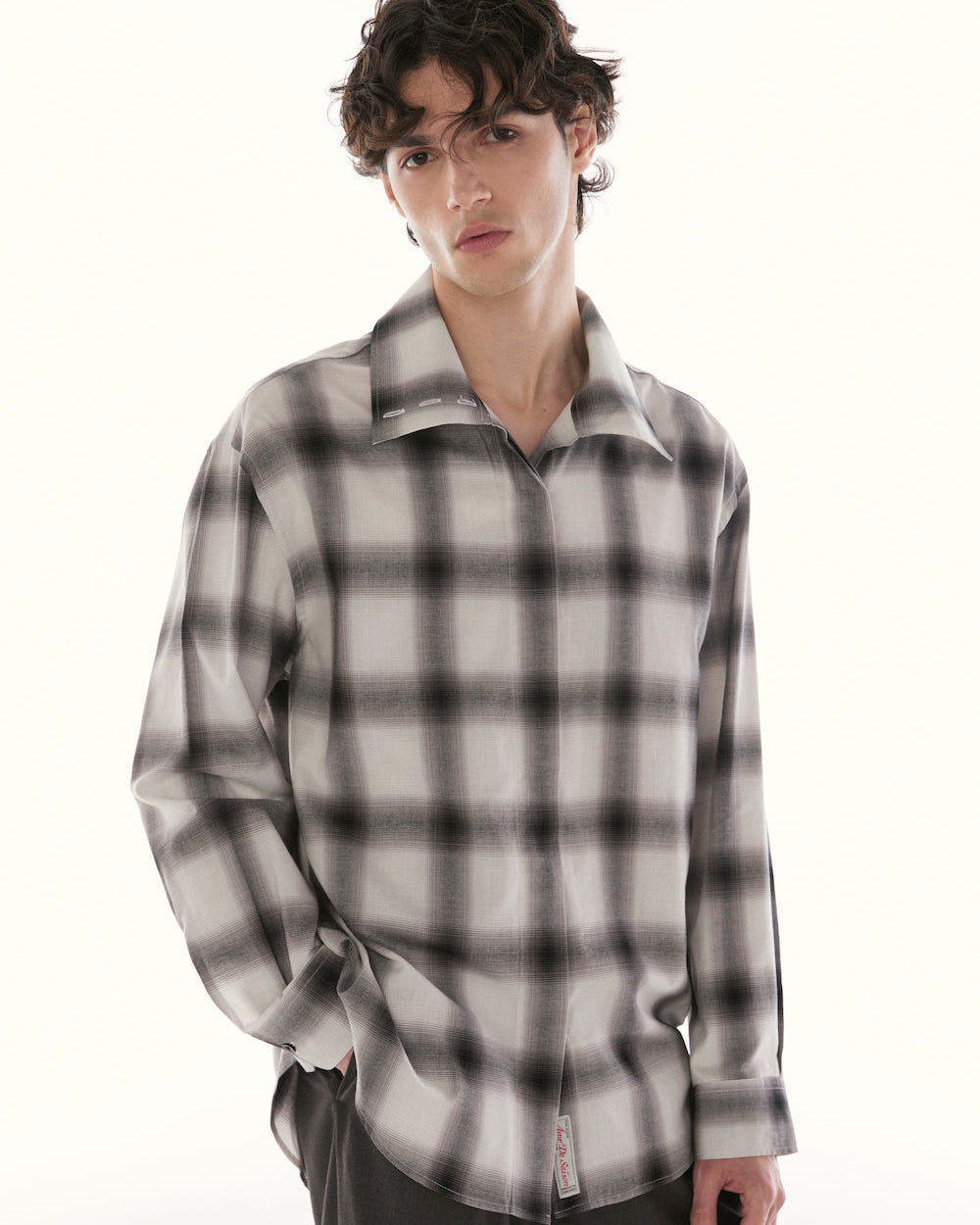 Le Fauve - Oversized Tartan Shirt in Grey