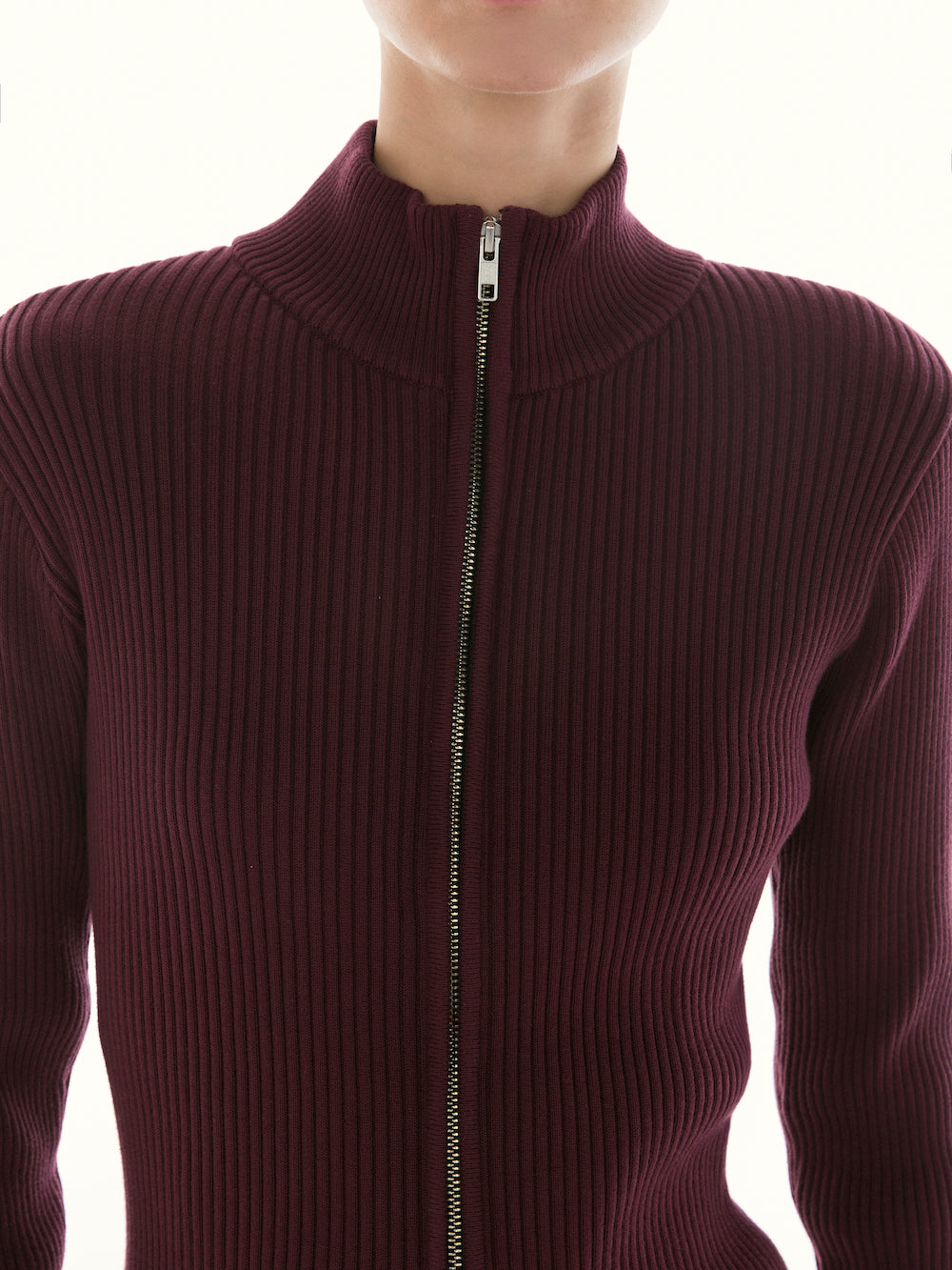 Le Fauve - AMR Slim Fit Zip Cardigan in Wine