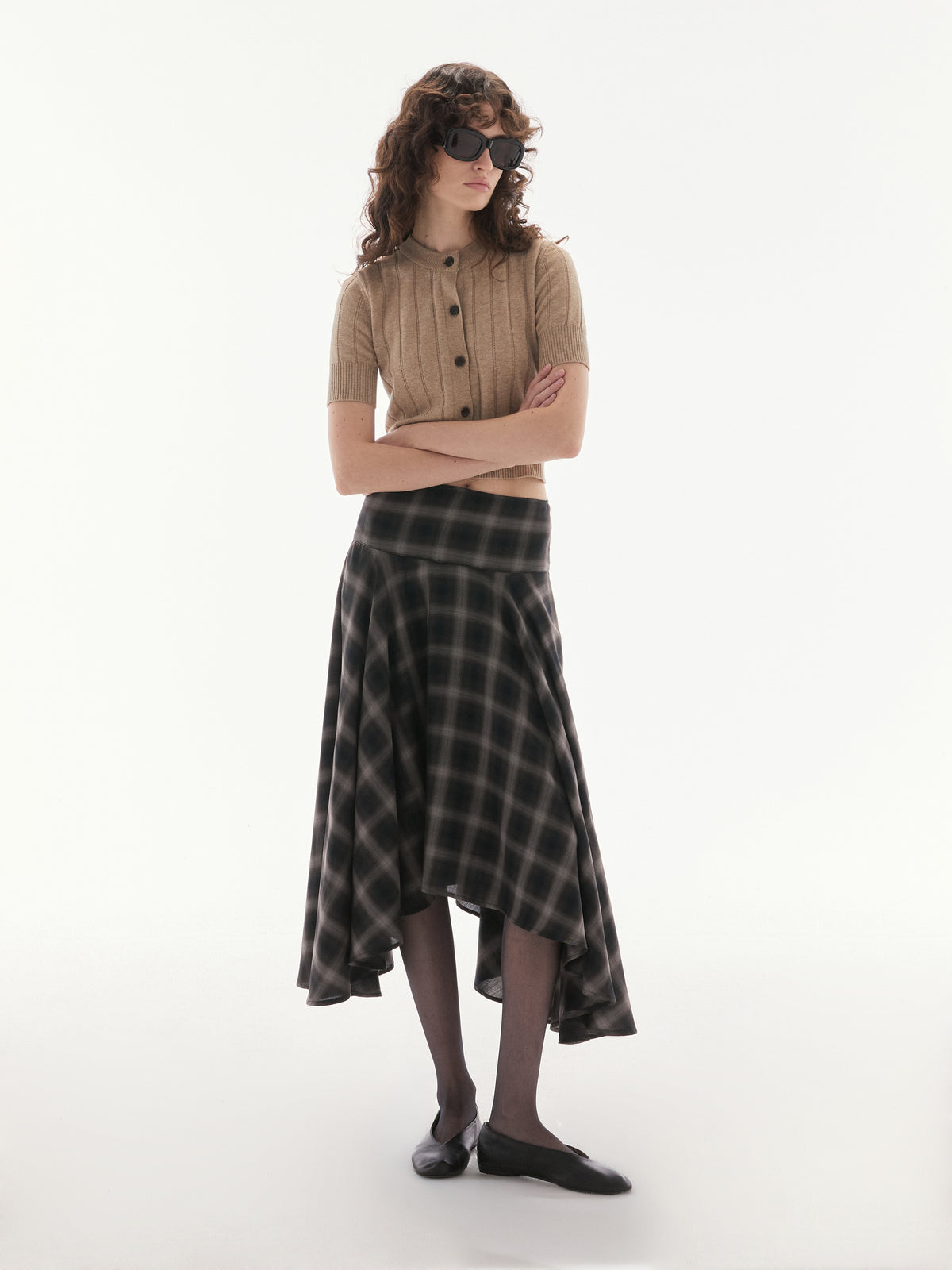 Wardrobe lll - AMR Tartan Midi Skirt in Brown