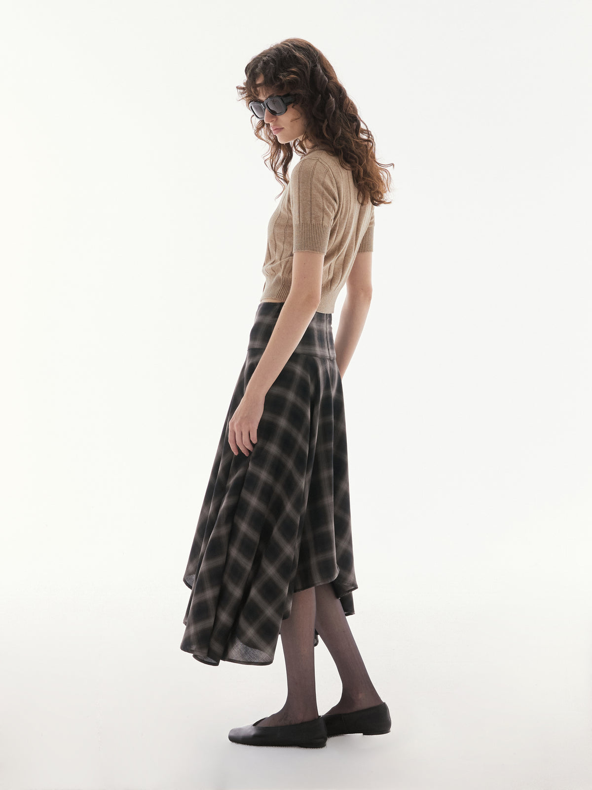Wardrobe lll - AMR Tartan Midi Skirt in Brown