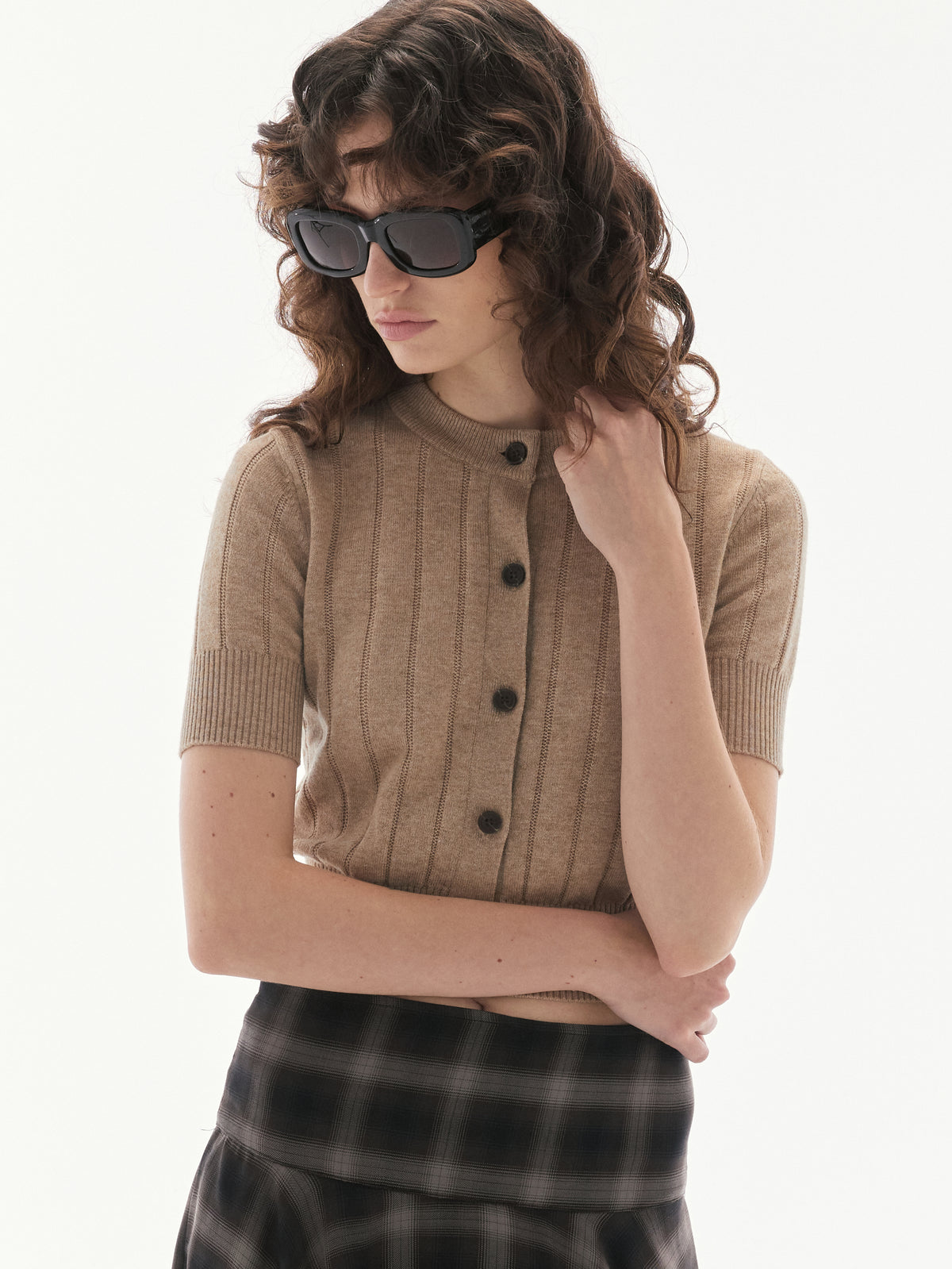 Wardrobe lll - AMR Quarter Sleeve Cardigan in Brown