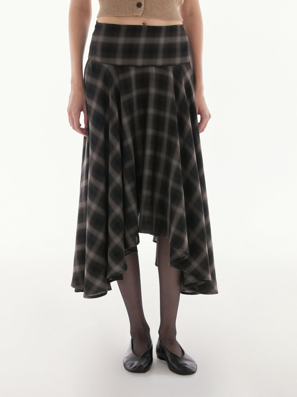 Wardrobe lll - AMR Tartan Midi Skirt in Brown