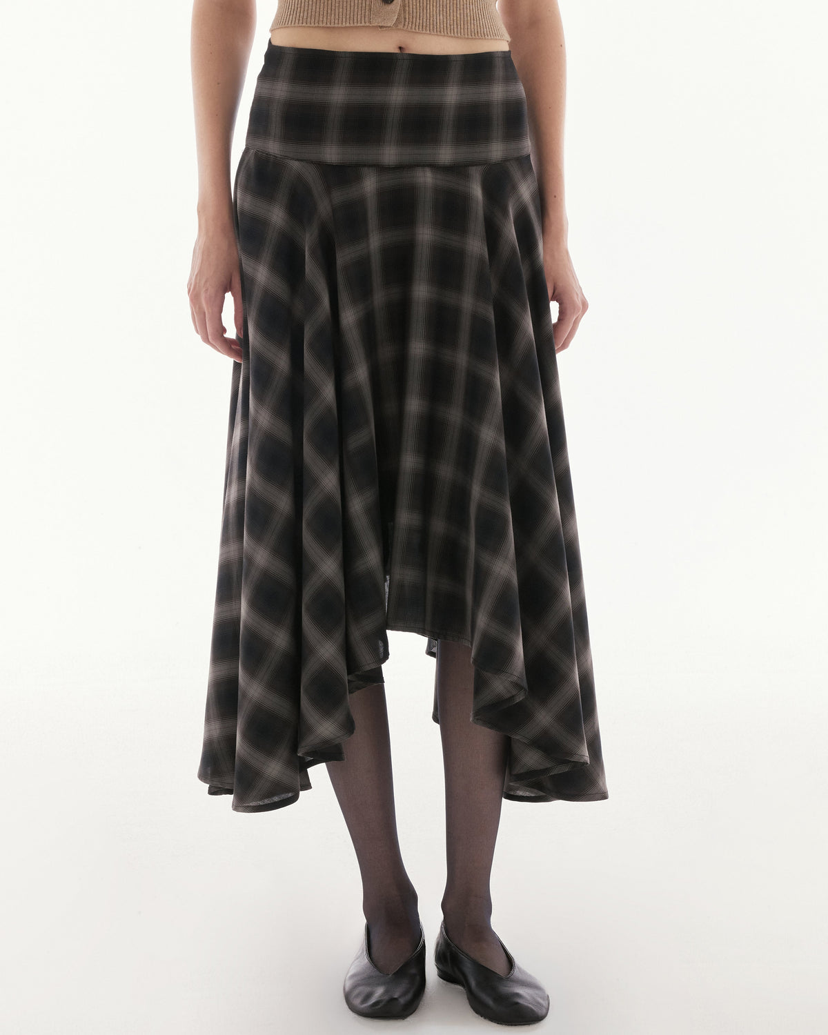 Wardrobe lll - AMR Tartan Midi Skirt in Brown