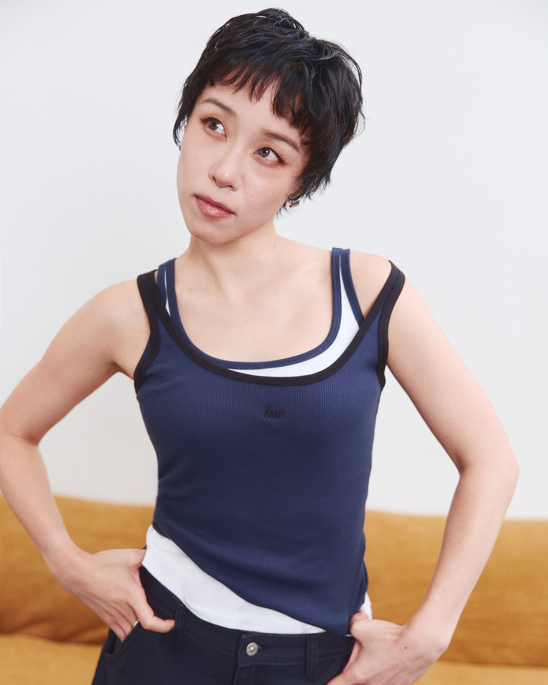 En Couleurs - AMR Ringer Tank Top in Navy Black