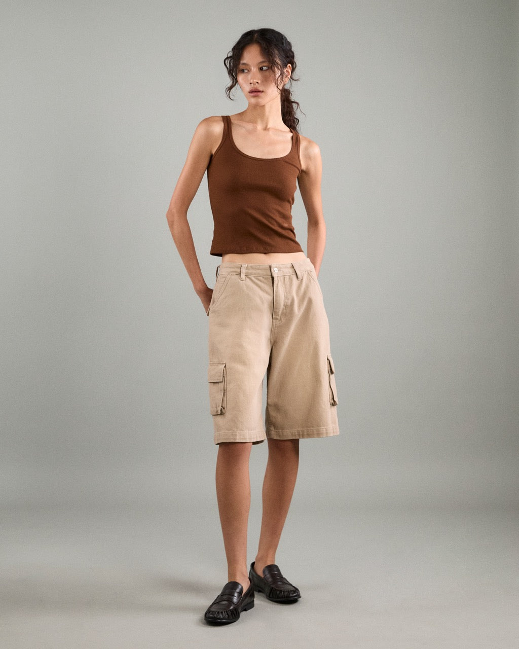 AMR DE SAISON - AMR Cargo Shorts Stone Wash with Bleach in Beige