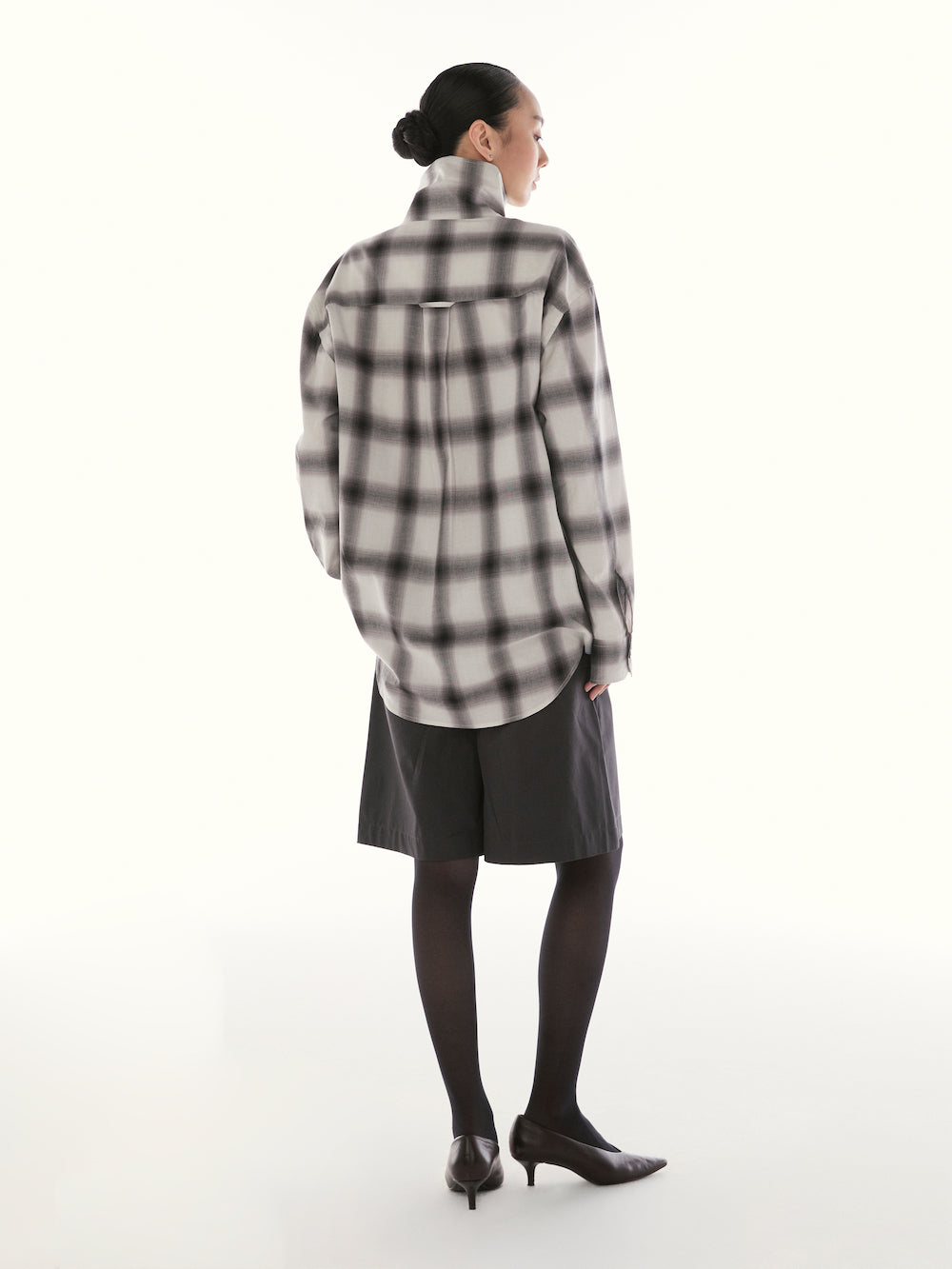 Le Fauve - Oversized Tartan Shirt in Grey