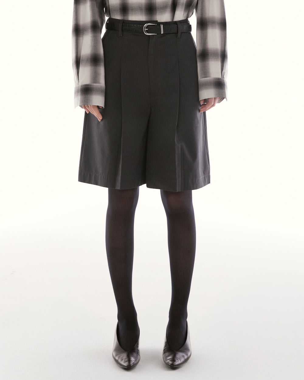 Le Fauve - AMR Bermuda Houndstooth Shorts in Grey