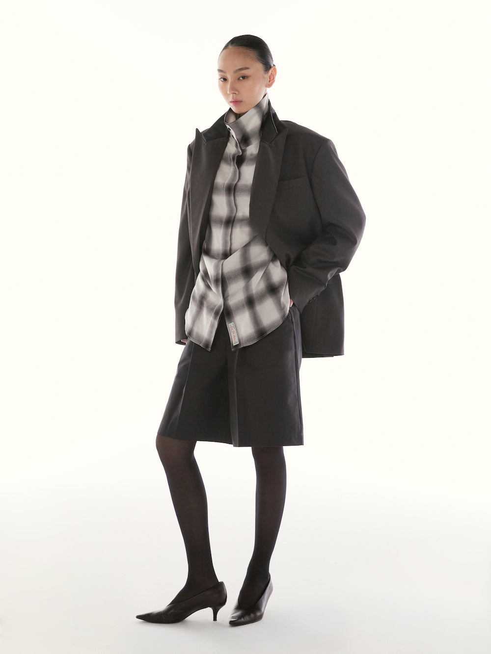 Le Fauve - AMR Bermuda Houndstooth Shorts in Grey