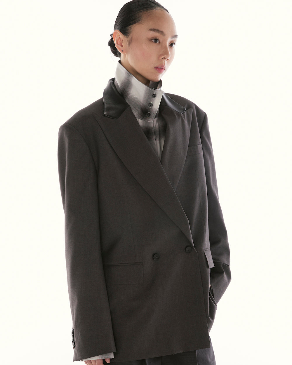 Le Fauve - AMR Shearling Collar Double Breasted Suit in Grey