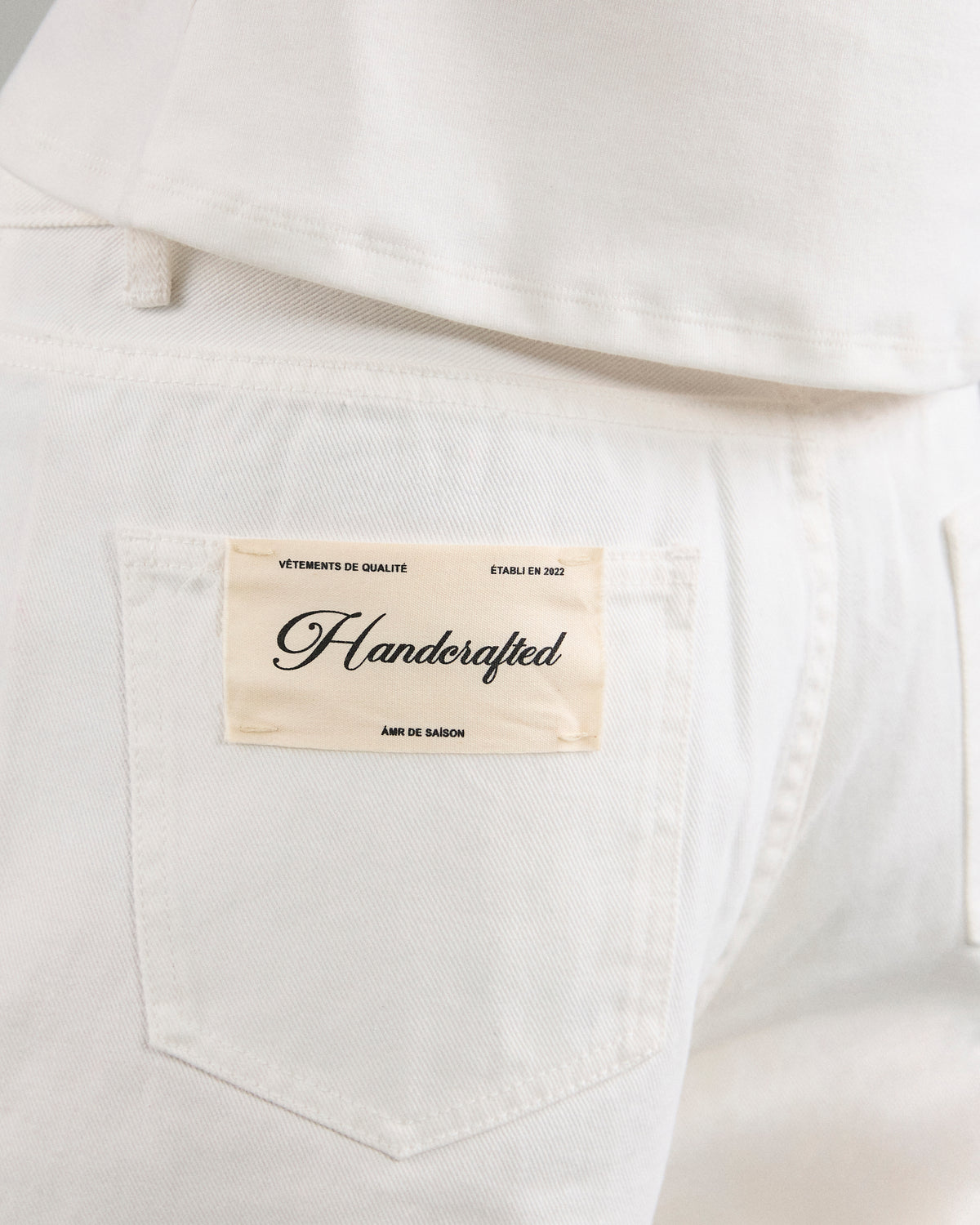 AMR Handcrafted - AMR 90s Baggy Jeans Pearl Hand Embroidery in White