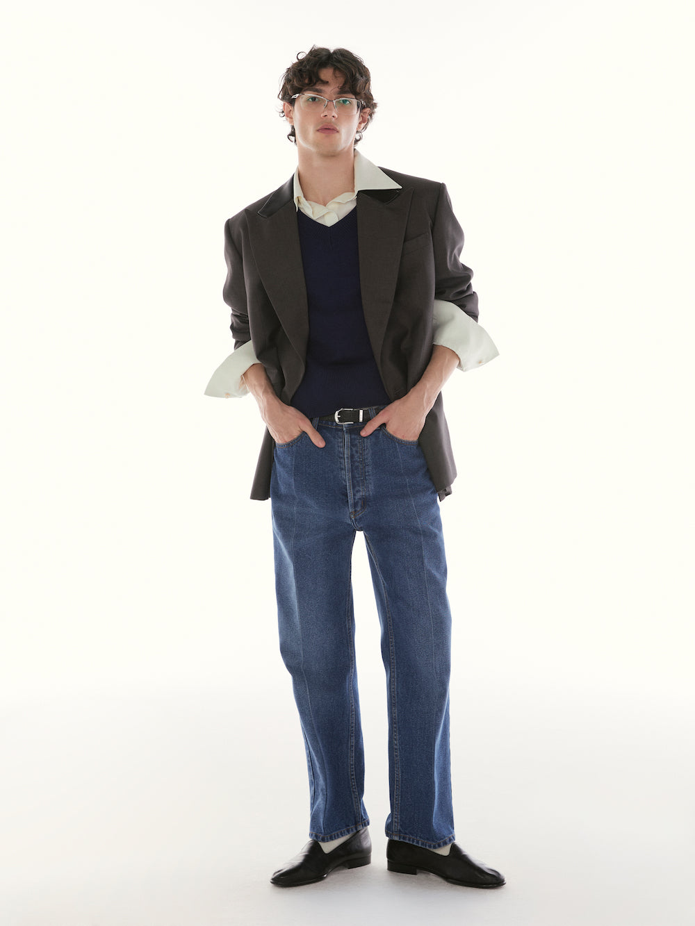 Le Fauve - AMR Shearling Collar Double Breasted Suit in Grey