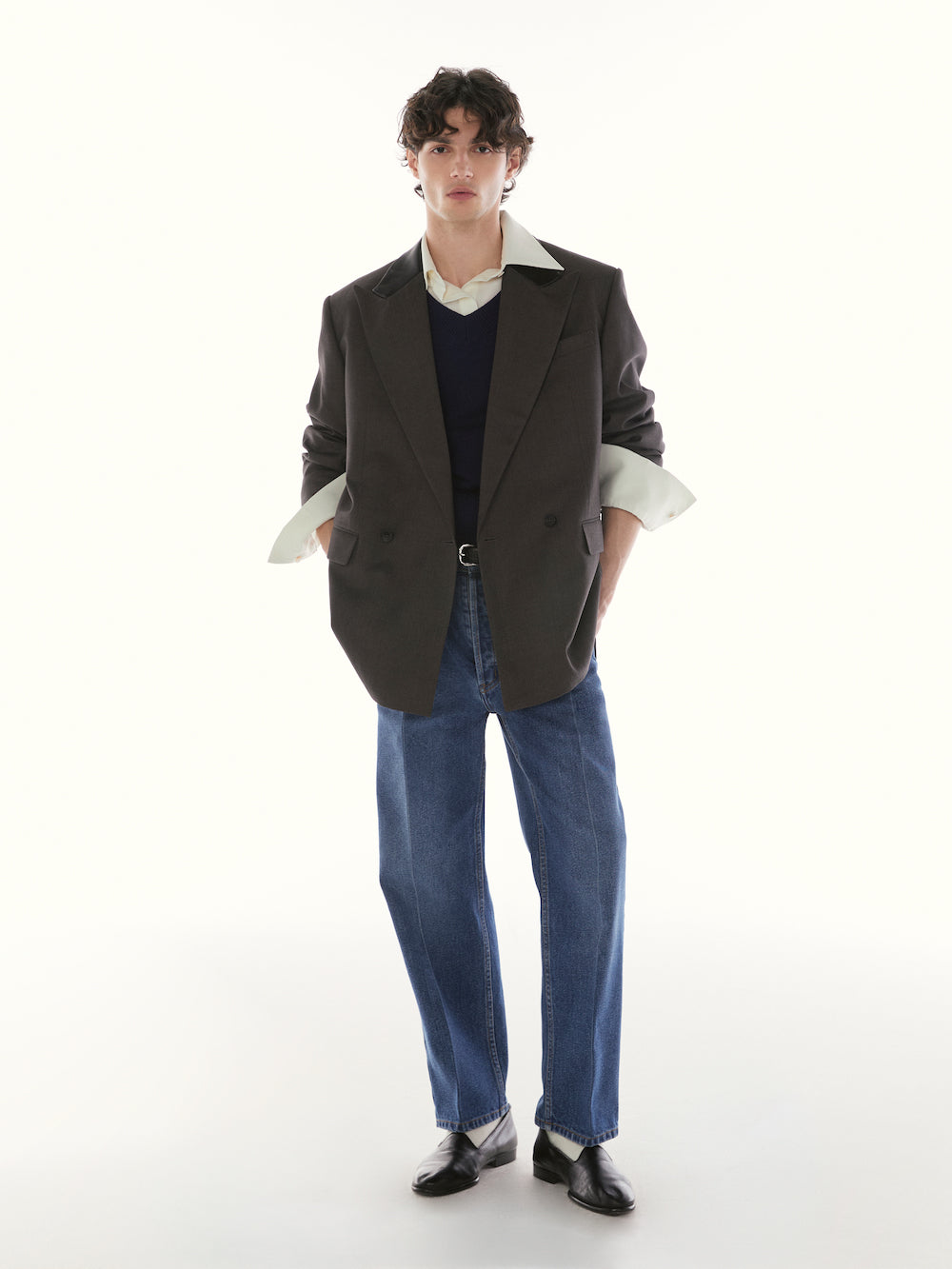 Le Fauve - AMR Shearling Collar Double Breasted Suit in Grey