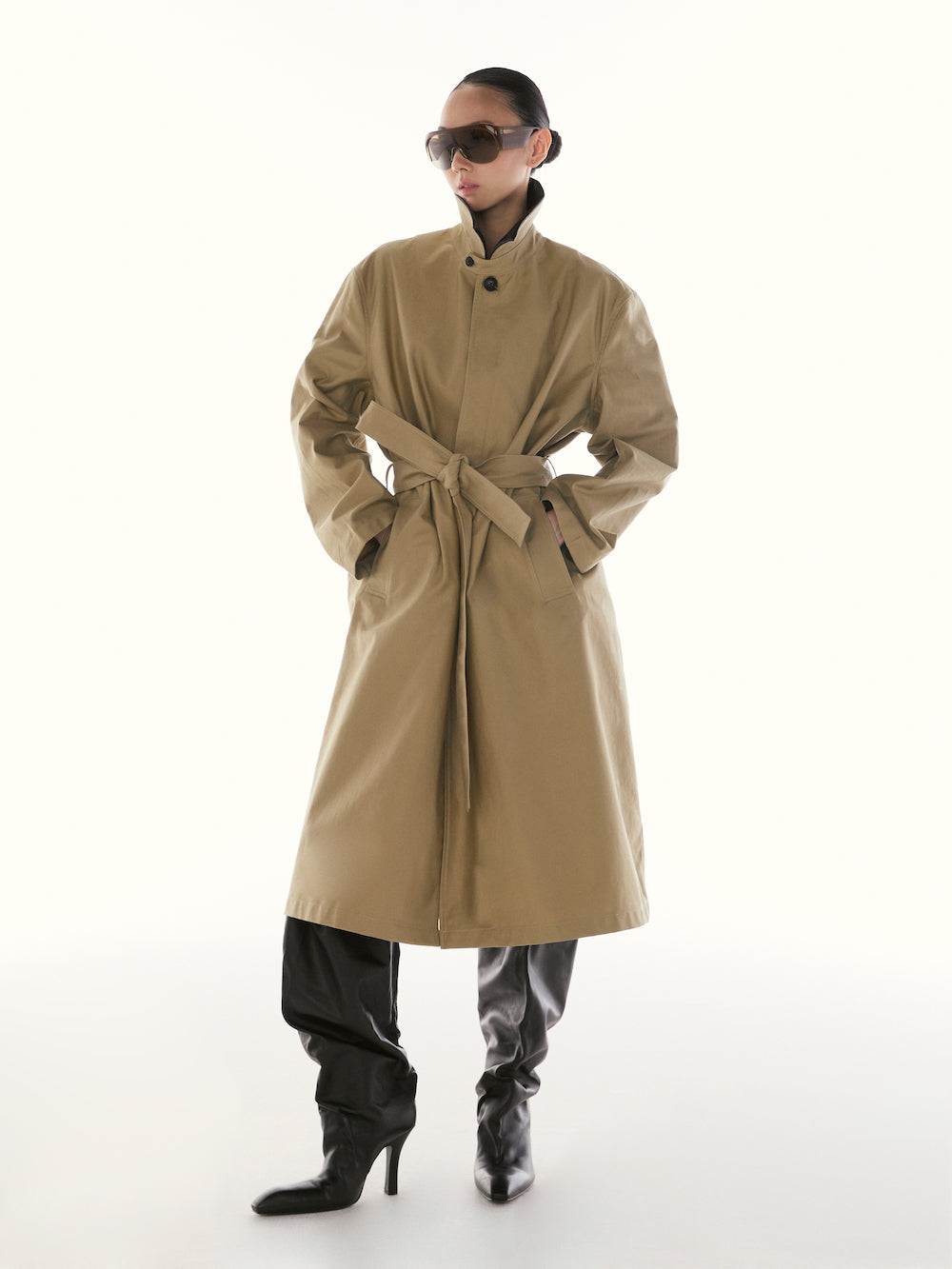 Le Fauve - AMR Shearling Collar Single Breasted Trench Coat in Beige