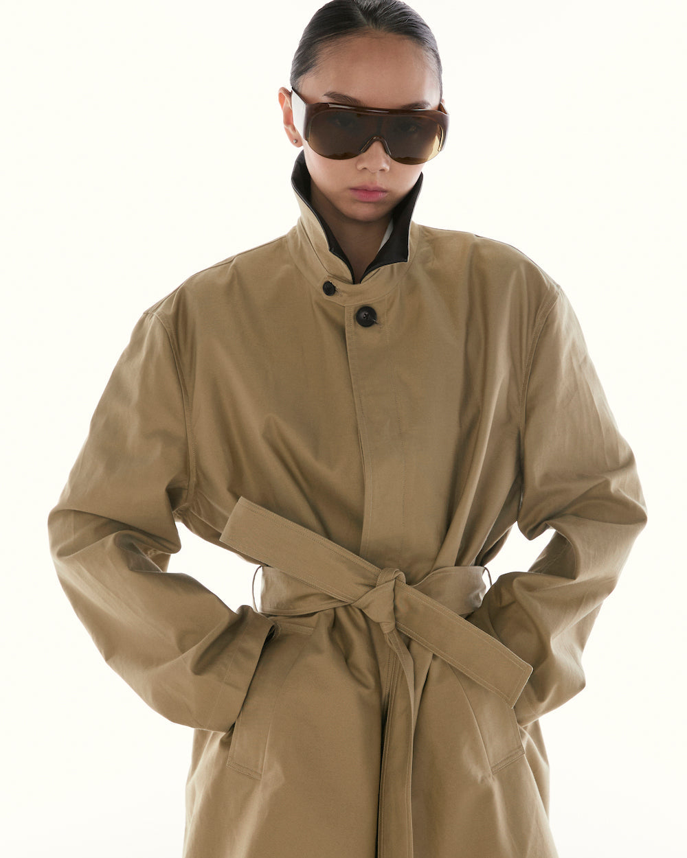 Le Fauve - AMR Shearling Collar Single Breasted Trench Coat in Beige