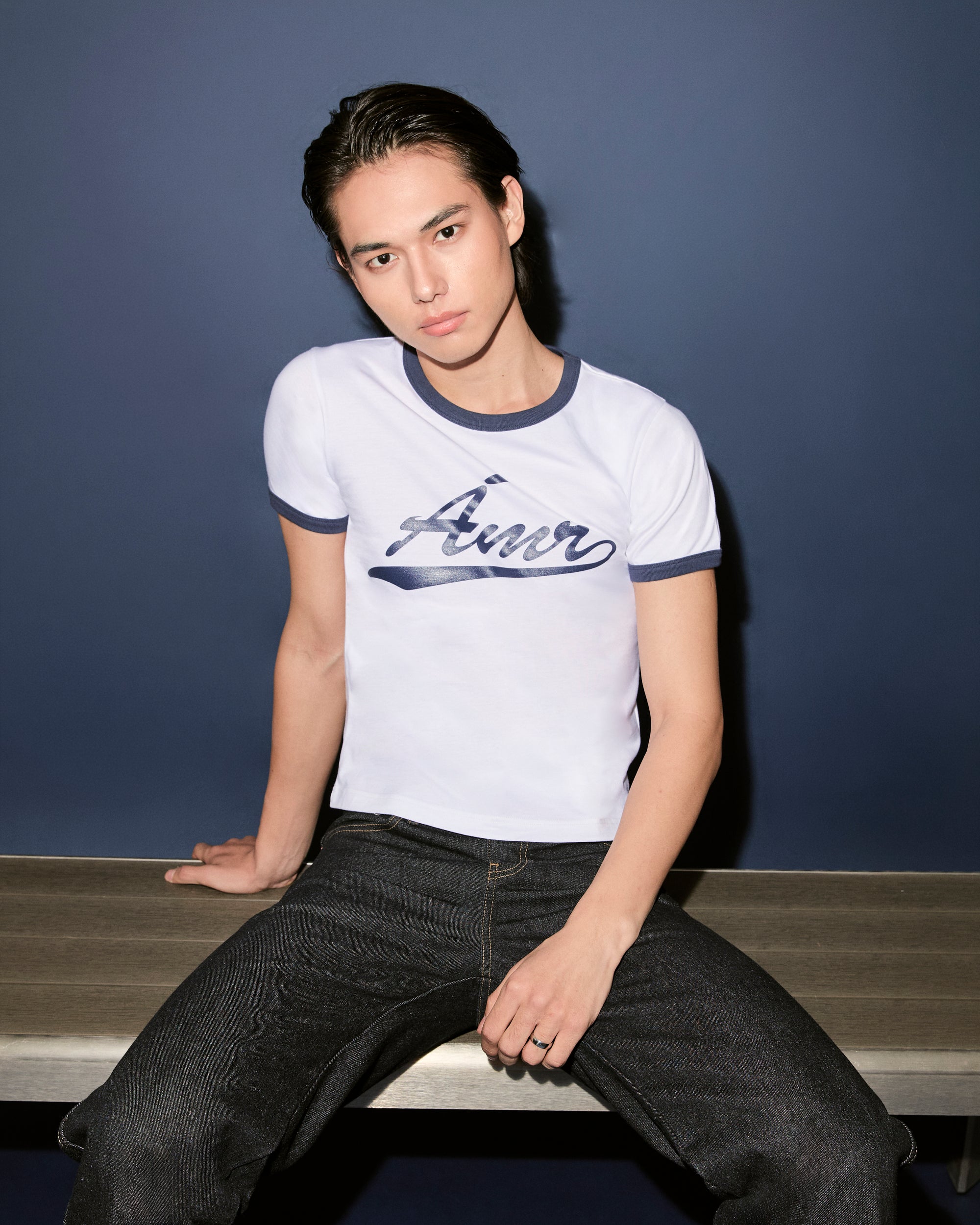 New Urban Drop - AMR LA Slim T-Shirt in White Navy