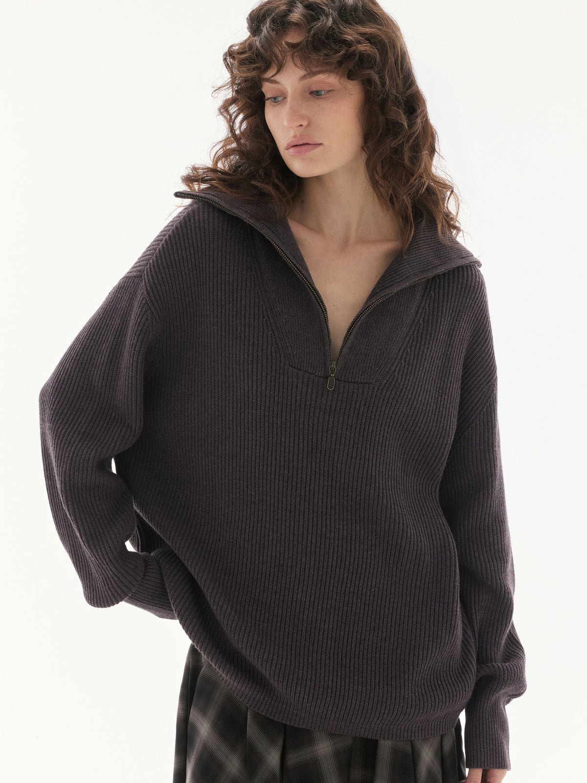 Wardrobe lll - AMR Quarter Zip Sweater in Brown