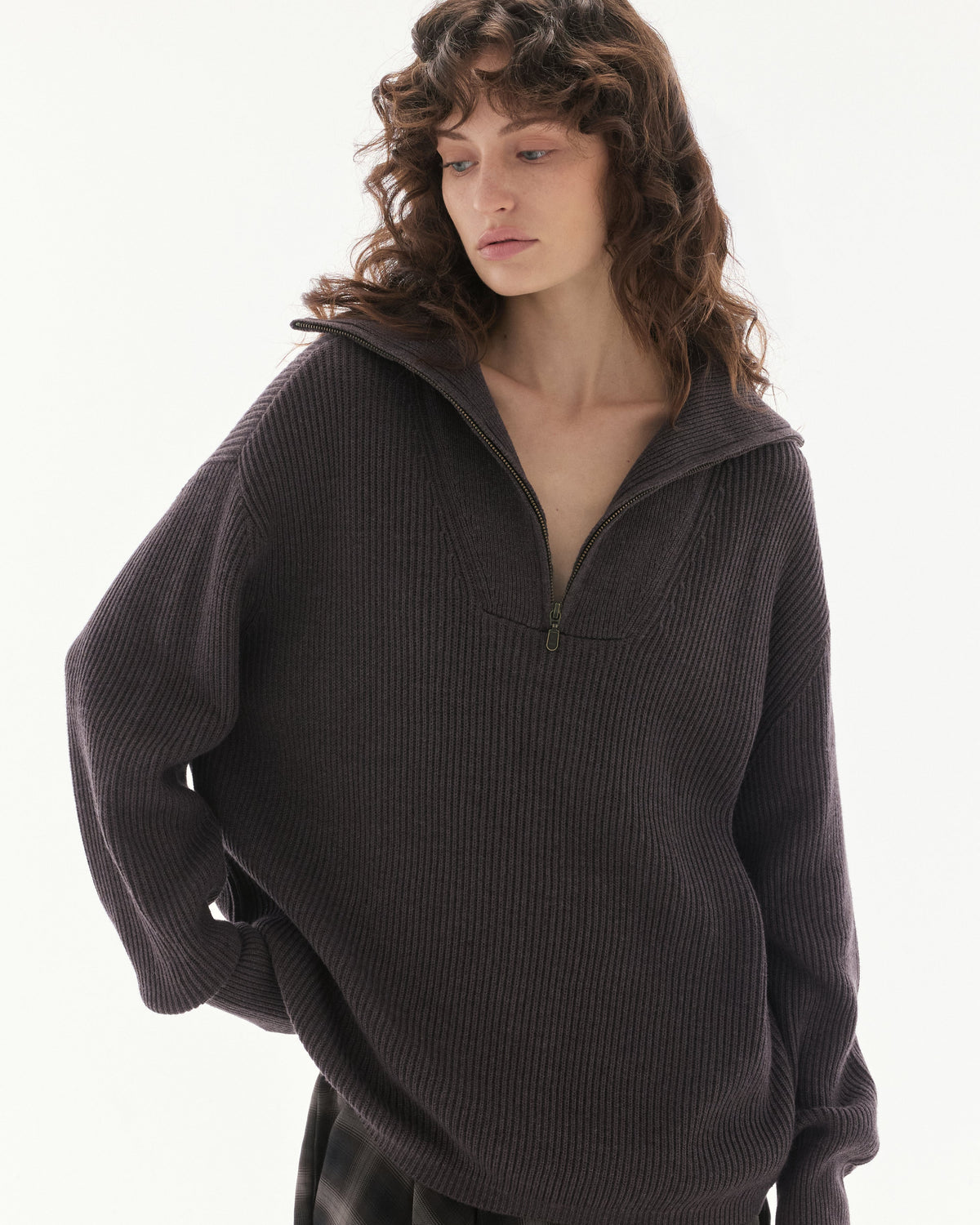Wardrobe lll - AMR Quarter Zip Sweater in Brown