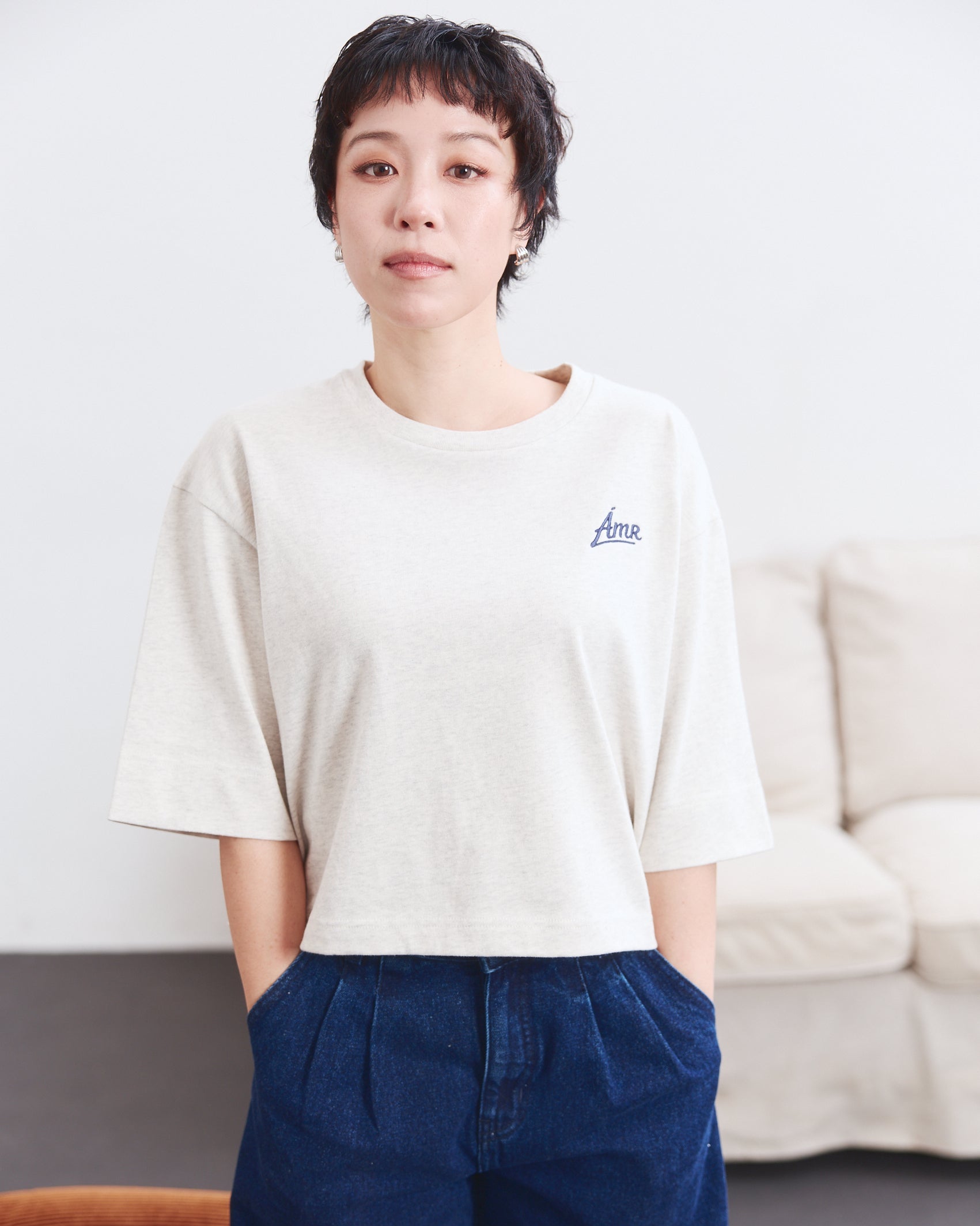 En Couleurs - AMR Boxy Crop T-Shirt in French Grey