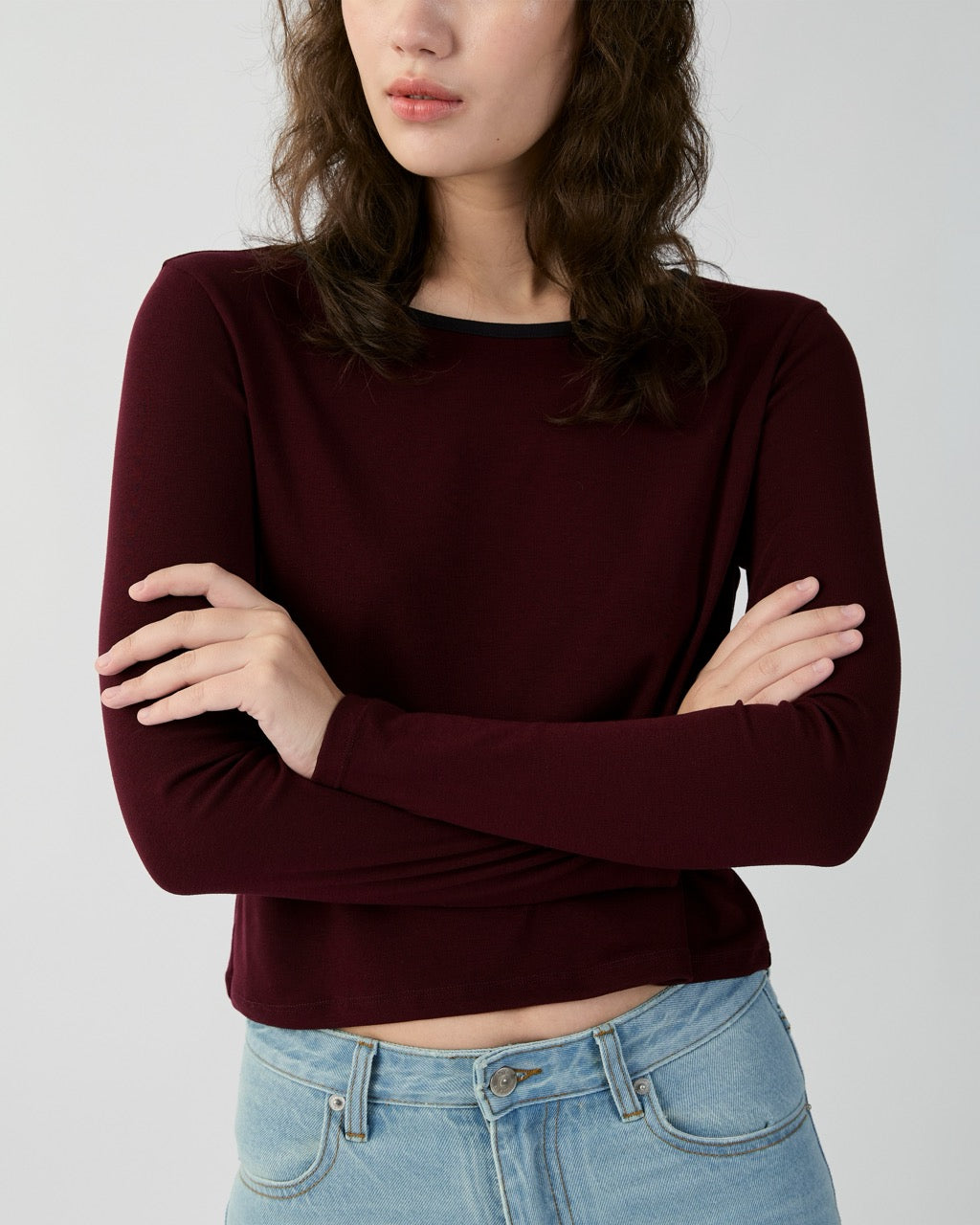 En Couleurs - Classic Ringer Long Sleeve Tee in Dark Brown Navy