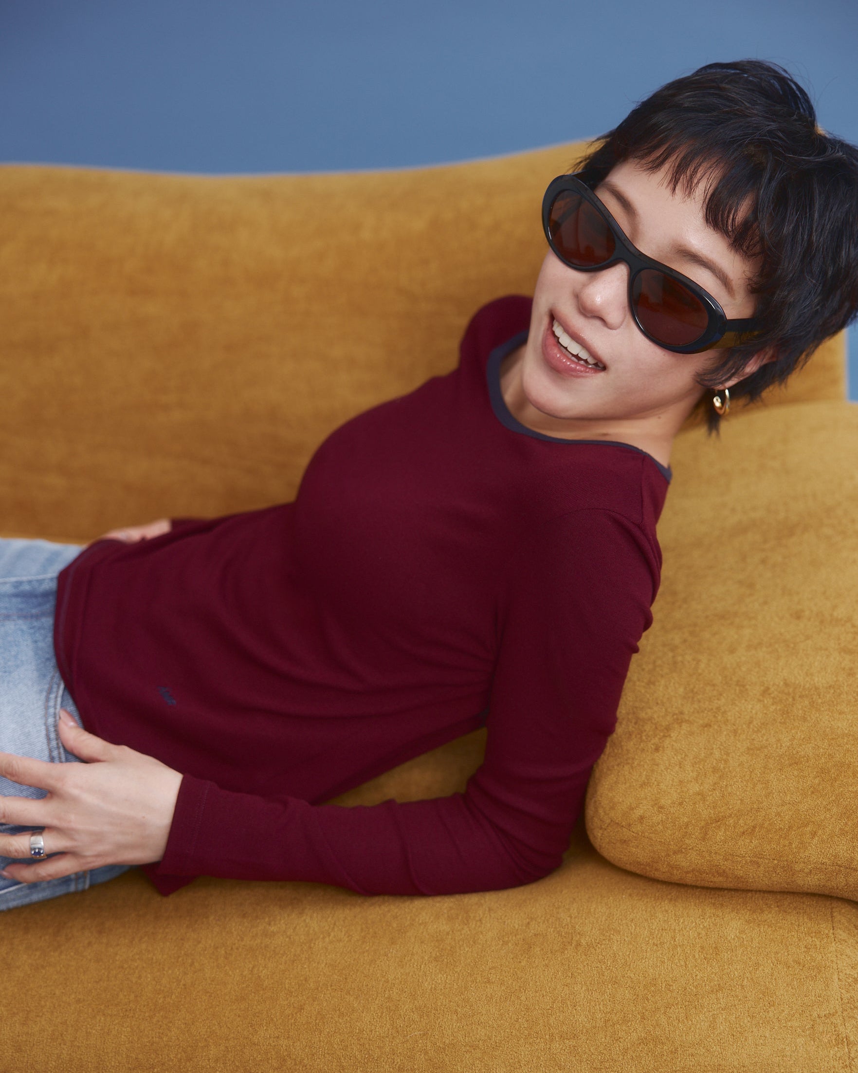 En Couleurs - Classic Ringer Long Sleeve Tee in Dark Brown Navy