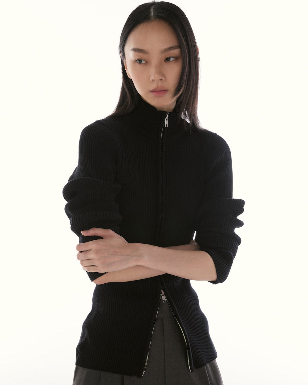 Le Fauve - AMR Slim Fit Zip Cardigan in Black
