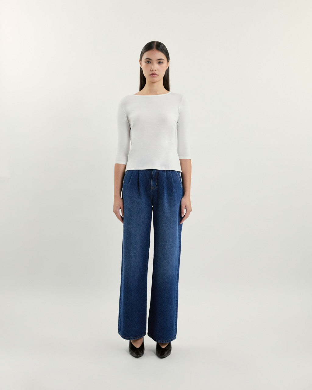 July Drop - AMR Cotton-Spandex Three-Quarter Sleeve T-Shirt in White