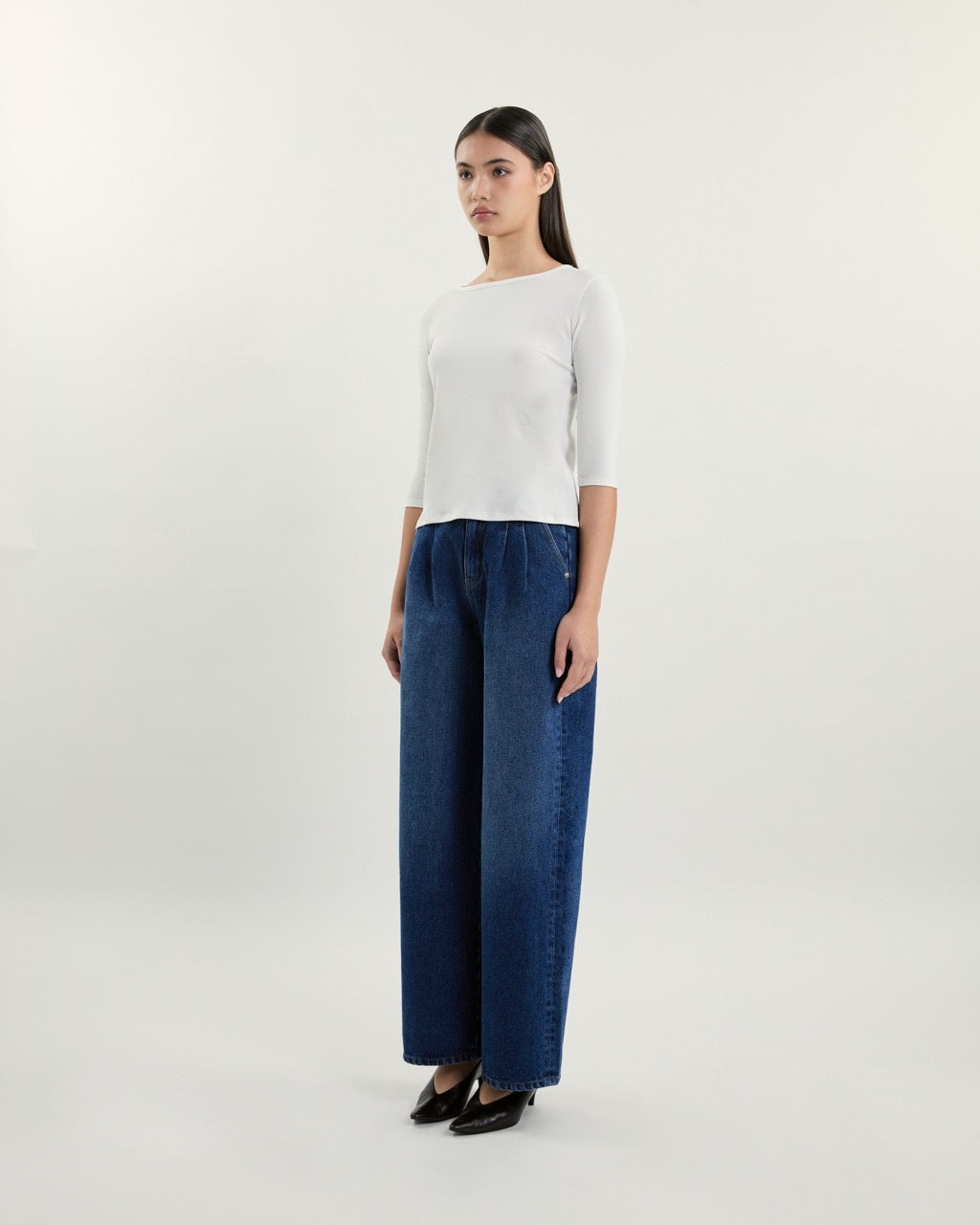 July Drop - AMR Cotton-Spandex Three-Quarter Sleeve T-Shirt in White