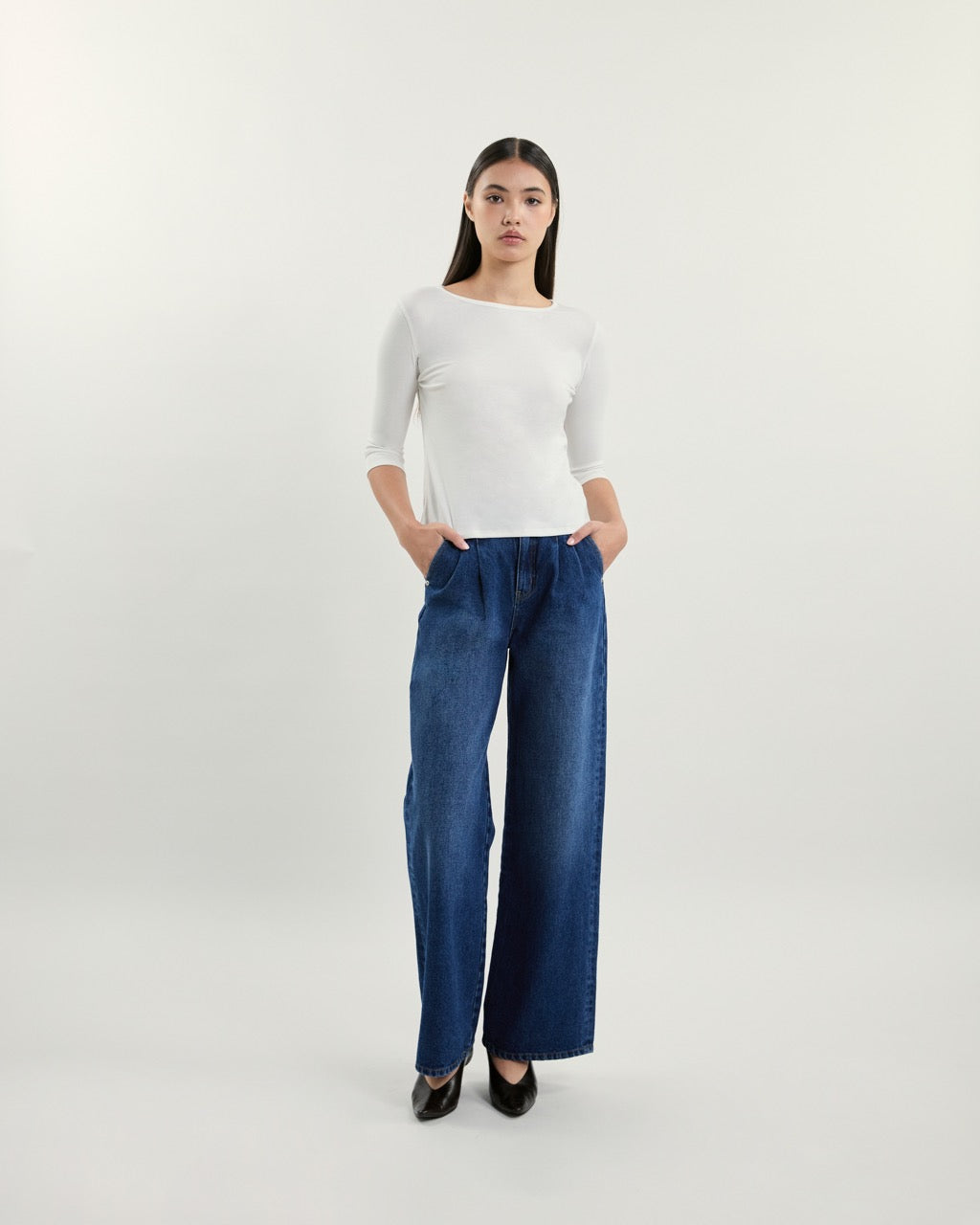 July Drop - AMR Cotton-Spandex Three-Quarter Sleeve T-Shirt in White