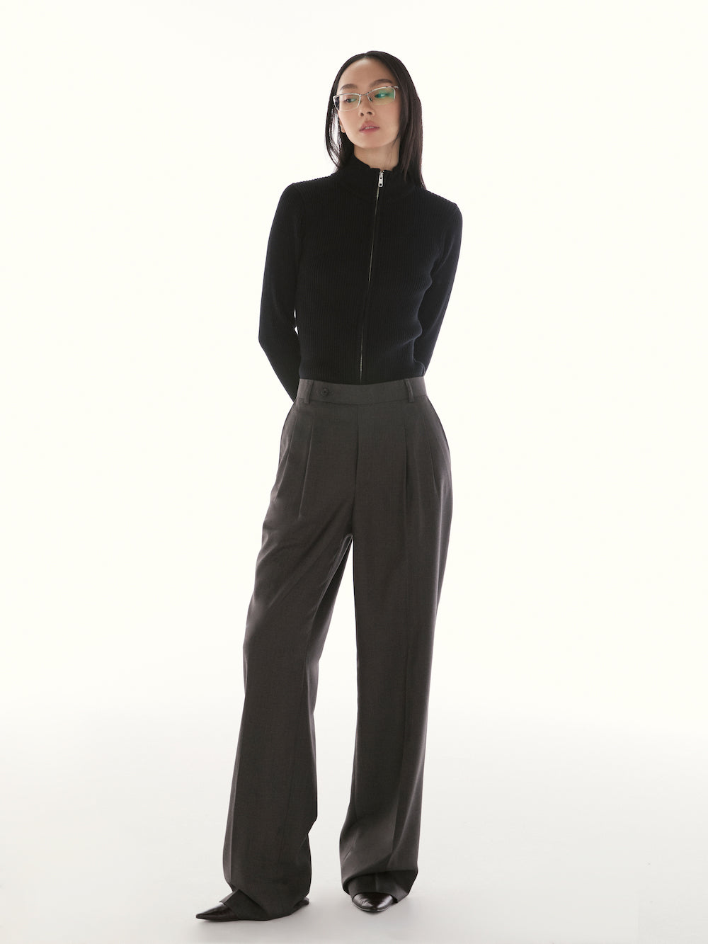 Le Fauve - AMR Slim Fit Zip Cardigan in Black