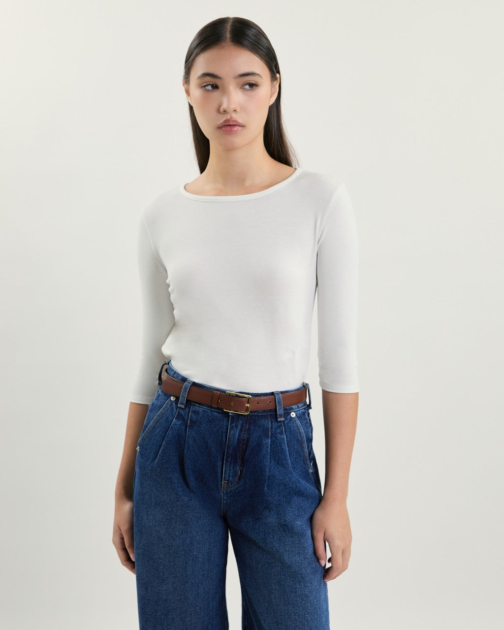 July Drop - AMR Cotton-Spandex Three-Quarter Sleeve T-Shirt in White