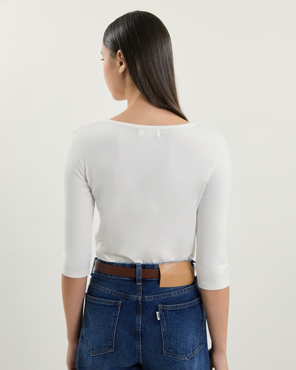 July Drop - AMR Cotton-Spandex Three-Quarter Sleeve T-Shirt in White