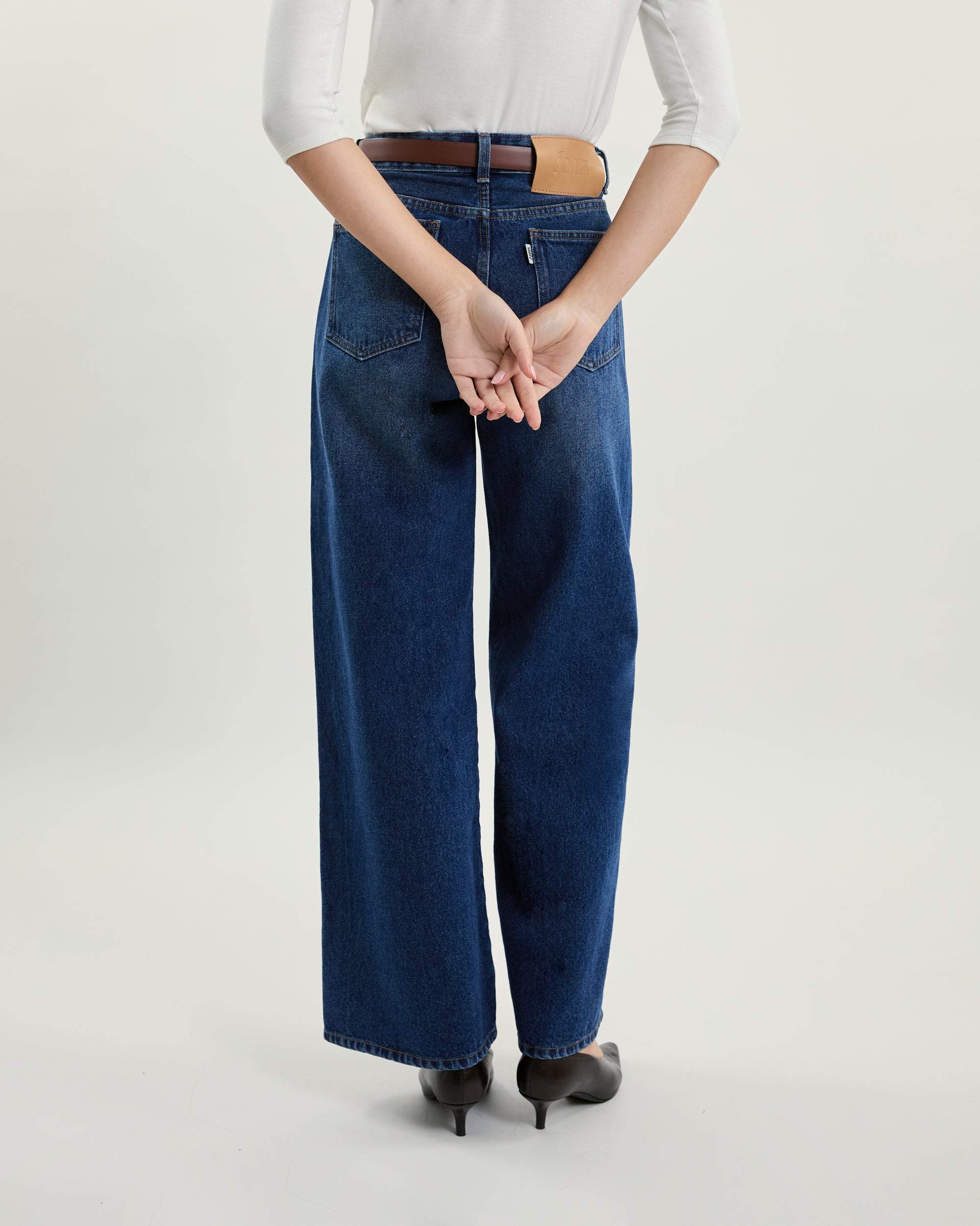 July Drop - Tailored Double Pleated Jeans in Dark Blue