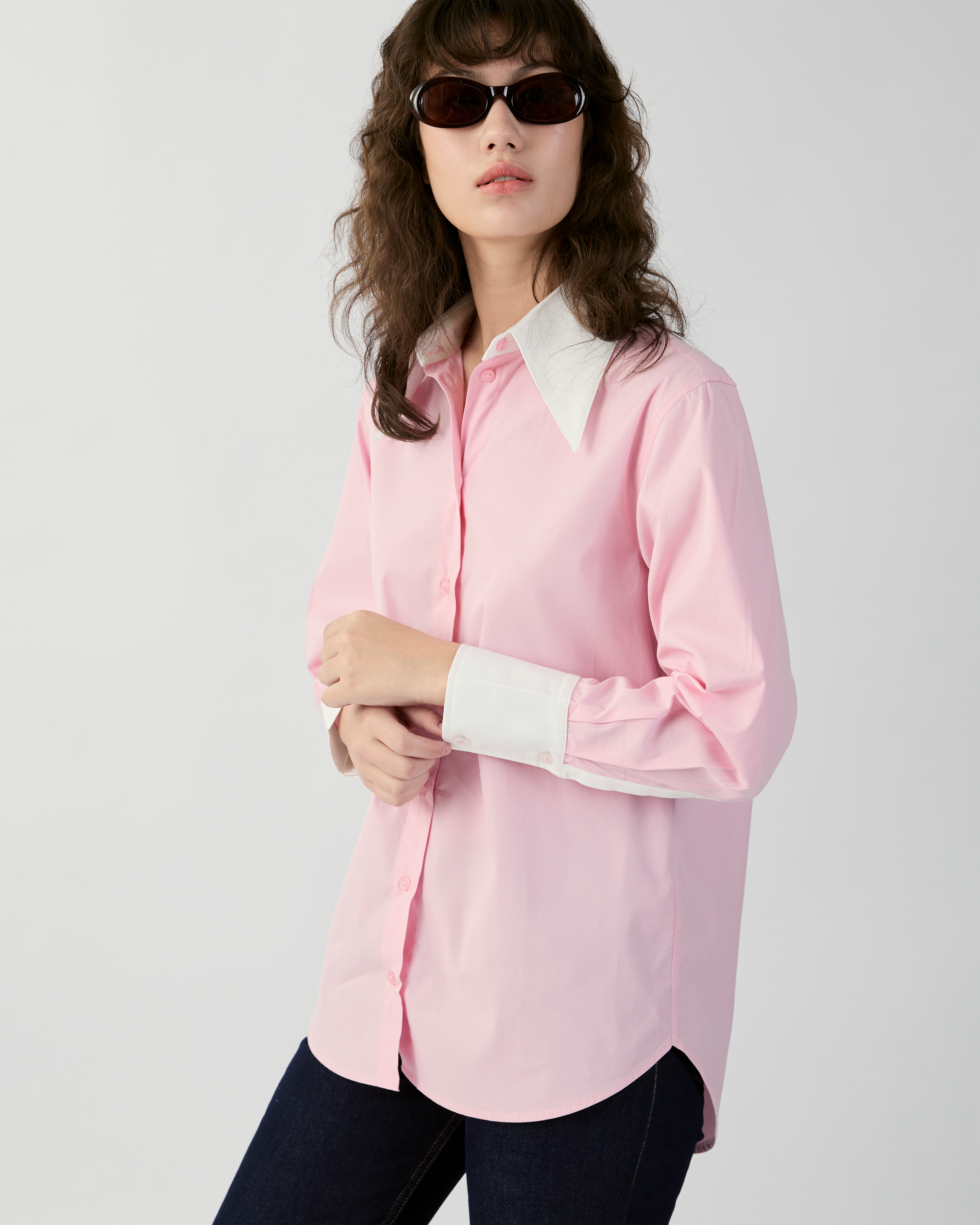 En Couleurs - Contrast Regular Fit Shirt in Pink/White