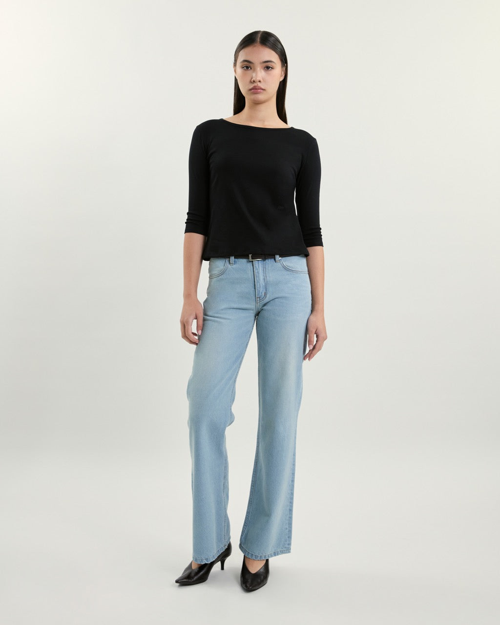 July Drop - AMR Cotton-Spandex Three-Quarter Sleeve T-Shirt in Black