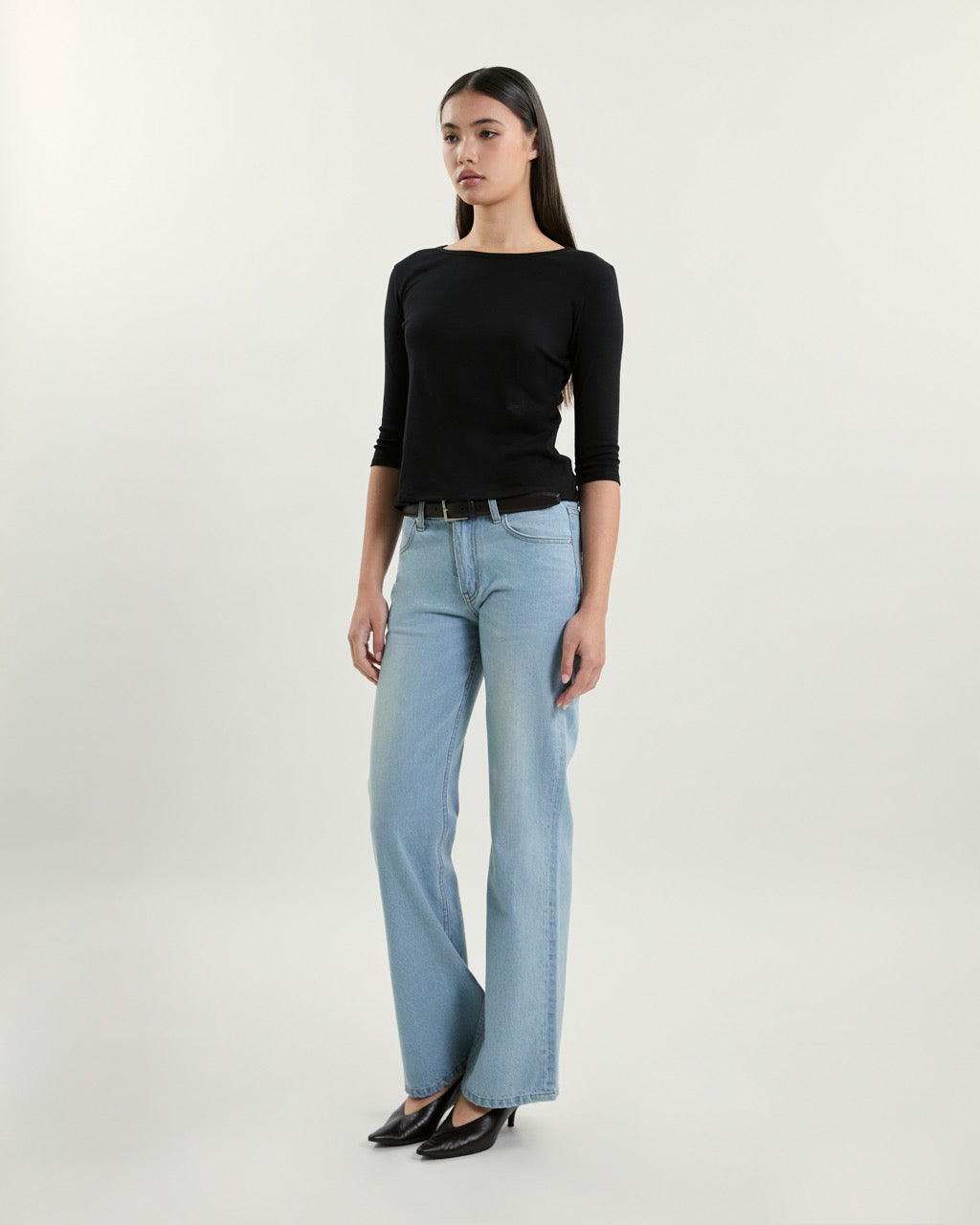July Drop - AMR Cotton-Spandex Three-Quarter Sleeve T-Shirt in Black