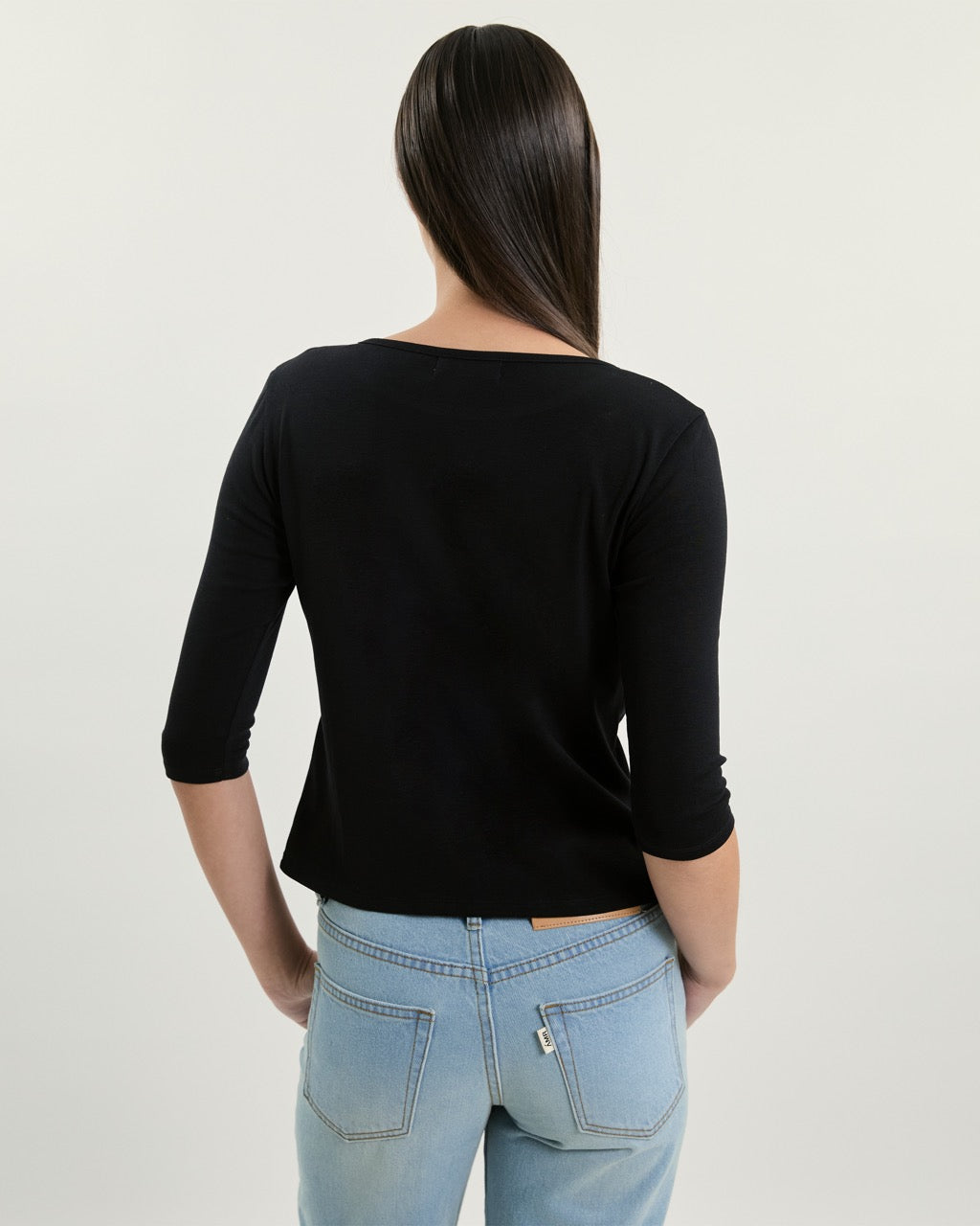 July Drop - AMR Cotton-Spandex Three-Quarter Sleeve T-Shirt in Black