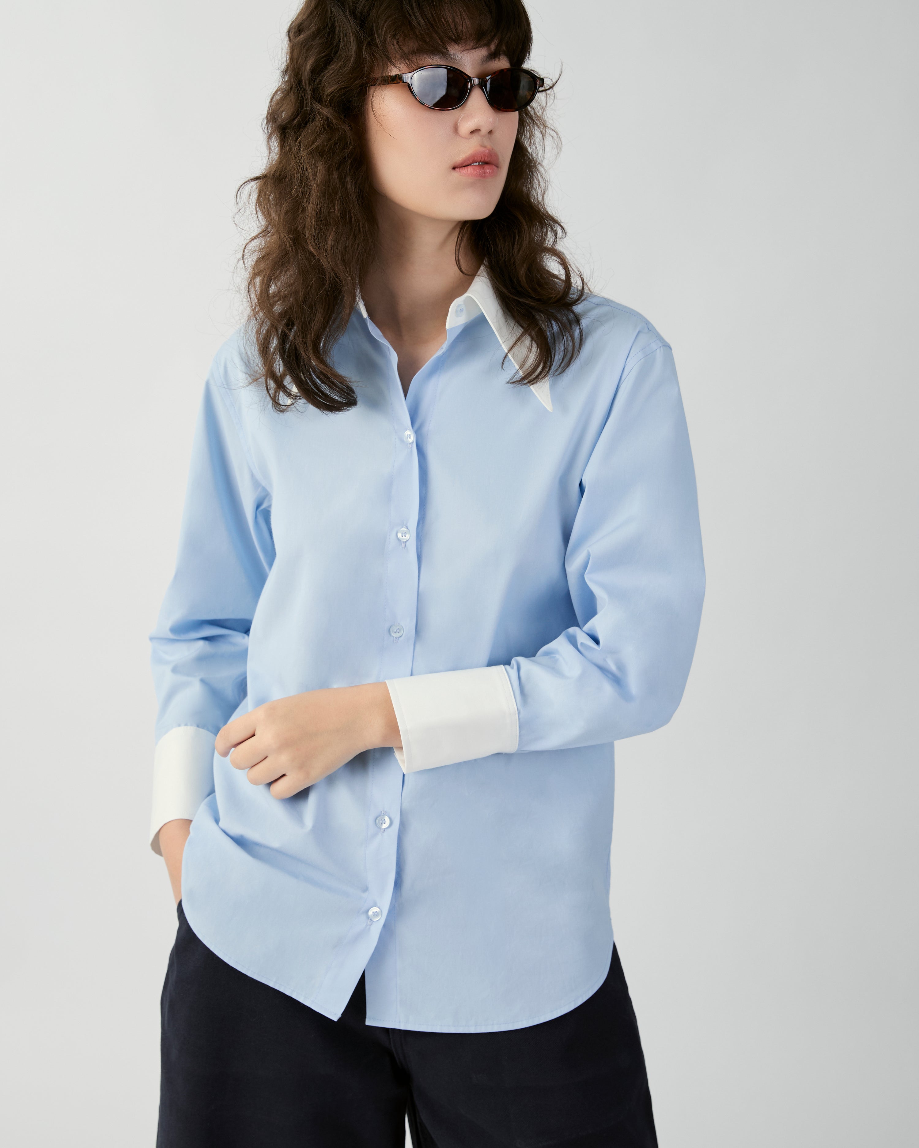 En Couleurs - Contrast Regular Fit Shirt in Light Blue/White