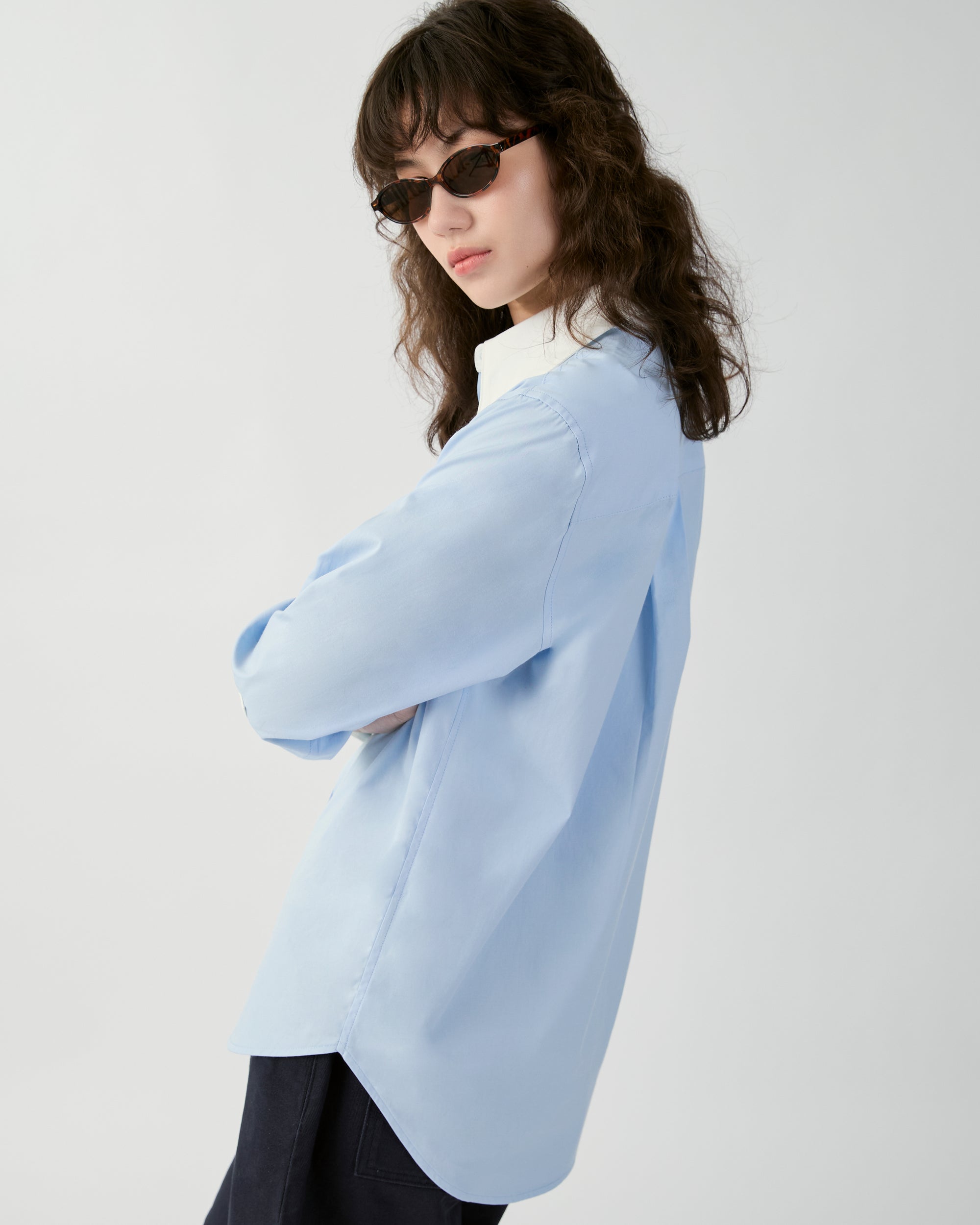 En Couleurs - Contrast Regular Fit Shirt in Light Blue/White