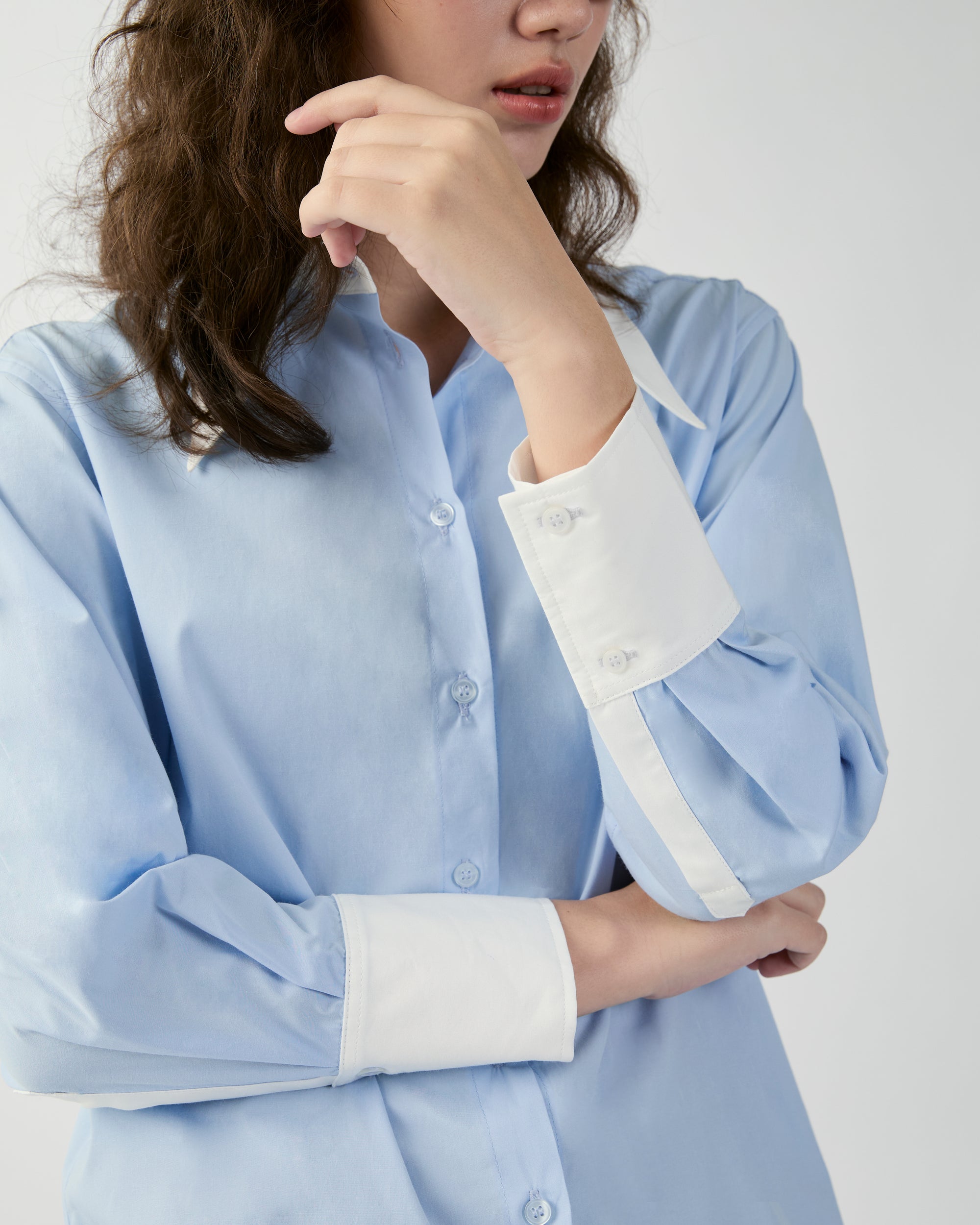 En Couleurs - Contrast Regular Fit Shirt in Light Blue/White