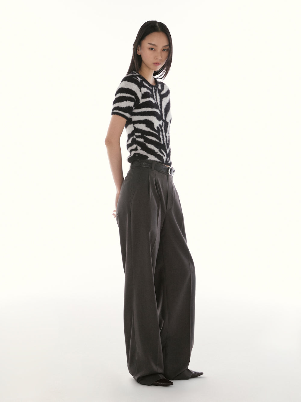 Le Fauve - AMR Brushed Knit T-Shirt Zebra Print in Black