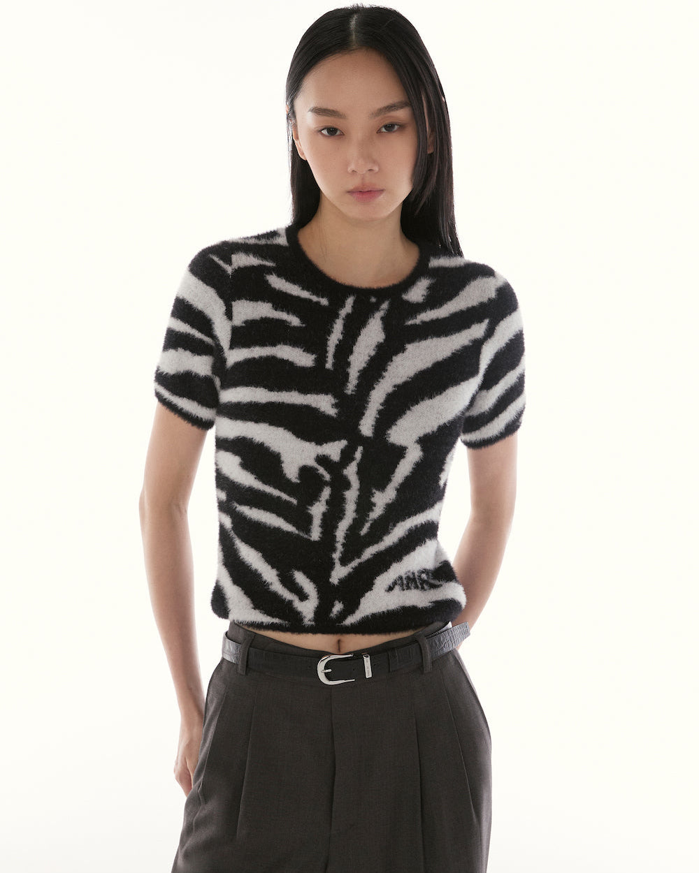 Le Fauve - AMR Brushed Knit T-Shirt Zebra Print in Black