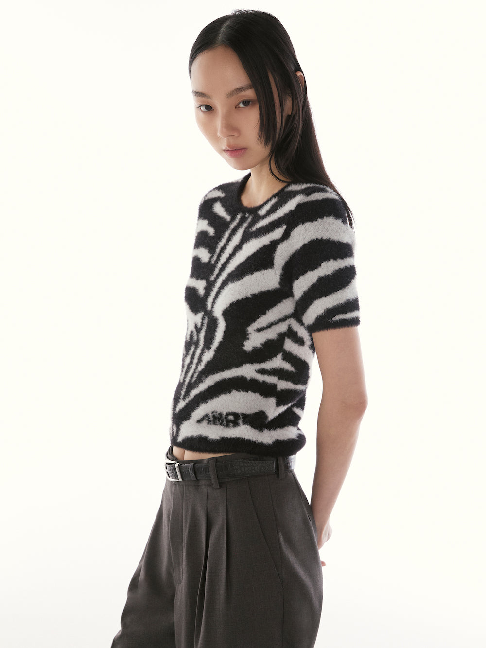Le Fauve - AMR Brushed Knit T-Shirt Zebra Print in Black